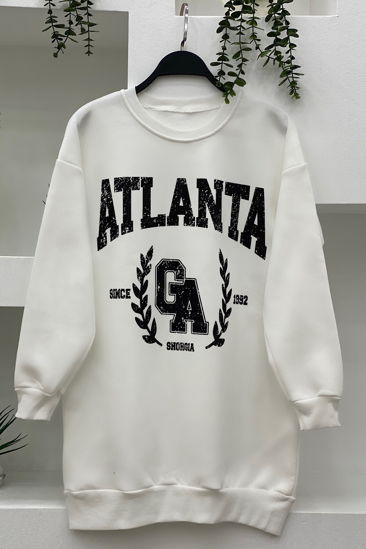 ATLANTA BASKILI SWEATSHİRT-BEYAZ