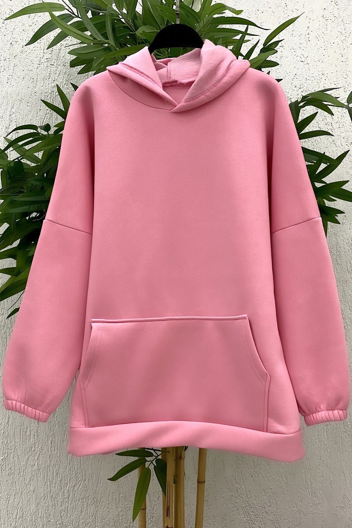 KOLLARI LASTİKLİ BASİC SWEATSHİRT-PEMBE