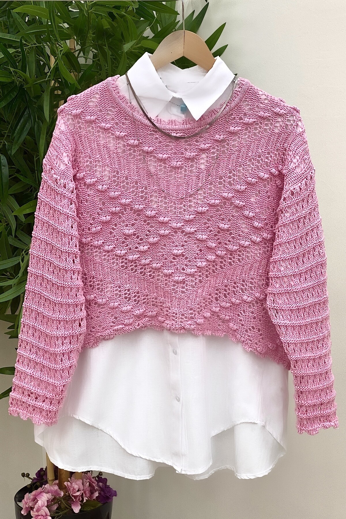 PEMBE DELİKLİ CROP GÖMEK TAKIM