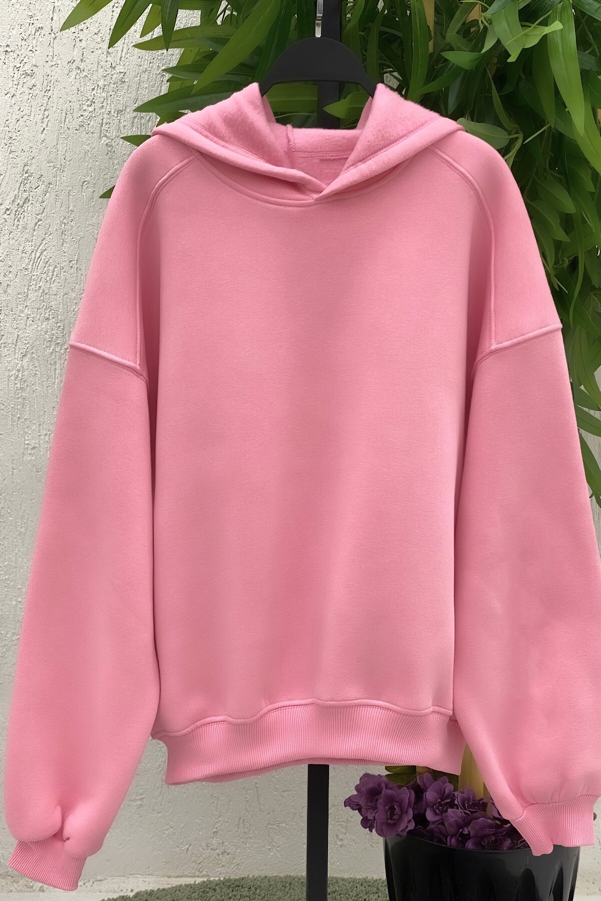 ŞIK KAPŞONLU BASİC SWEAT-TOZ PEMBE