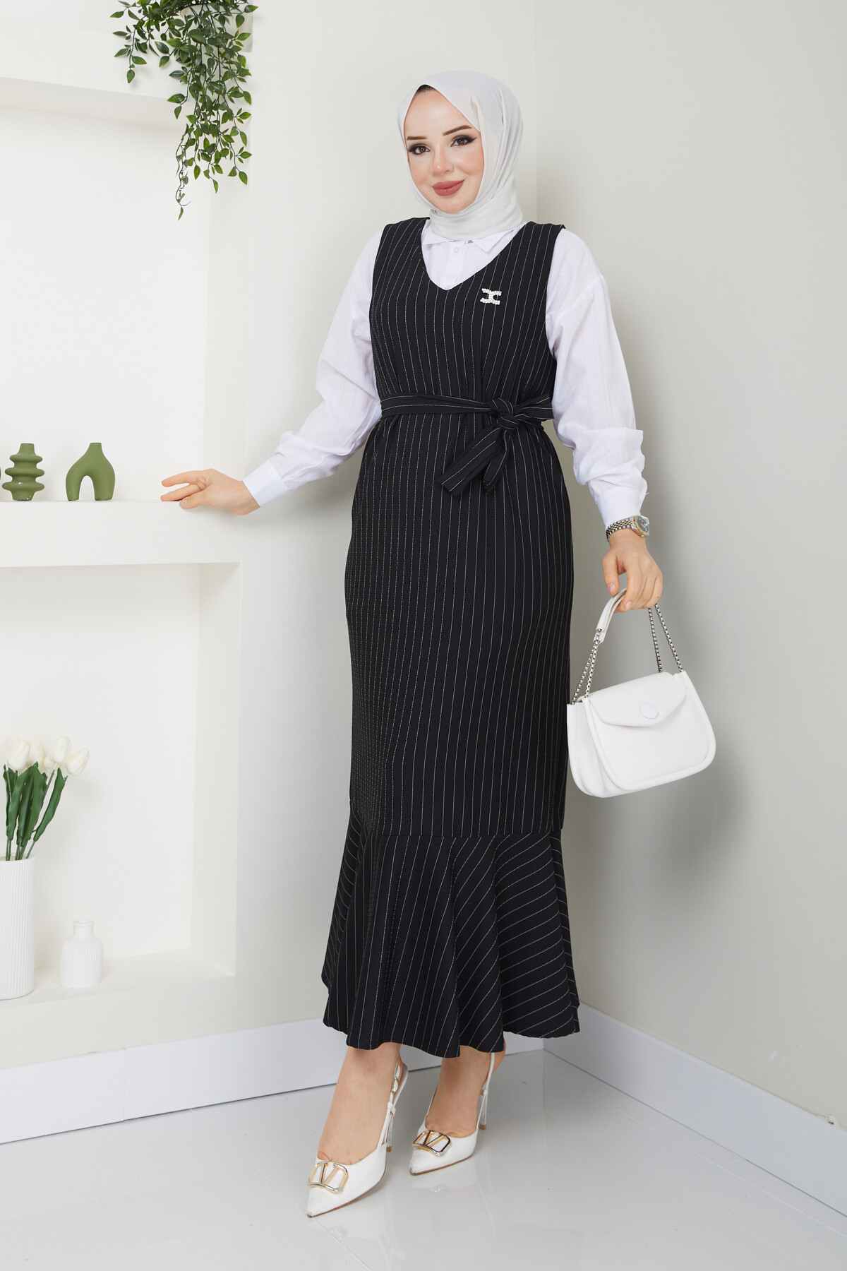 BRONŞLU ÇİZGİLİ JİLE-SİYAH