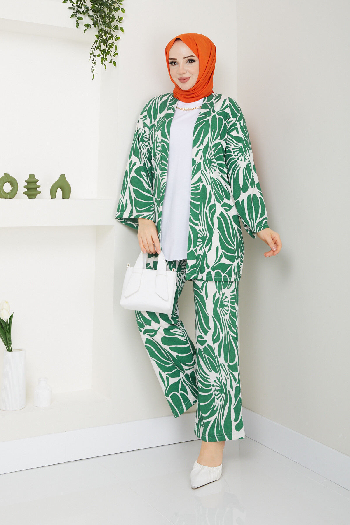 DESENLİ BÜRÜMCÜK KİMONO TAKIM-YEŞİL