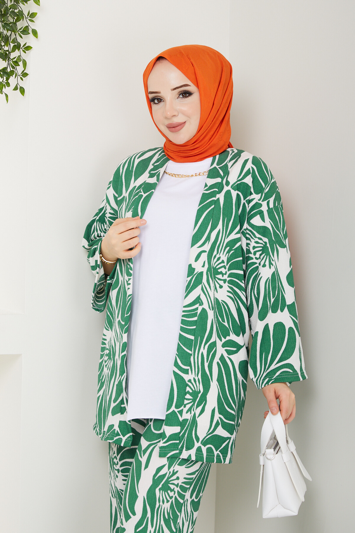 DESENLİ BÜRÜMCÜK KİMONO TAKIM-YEŞİL