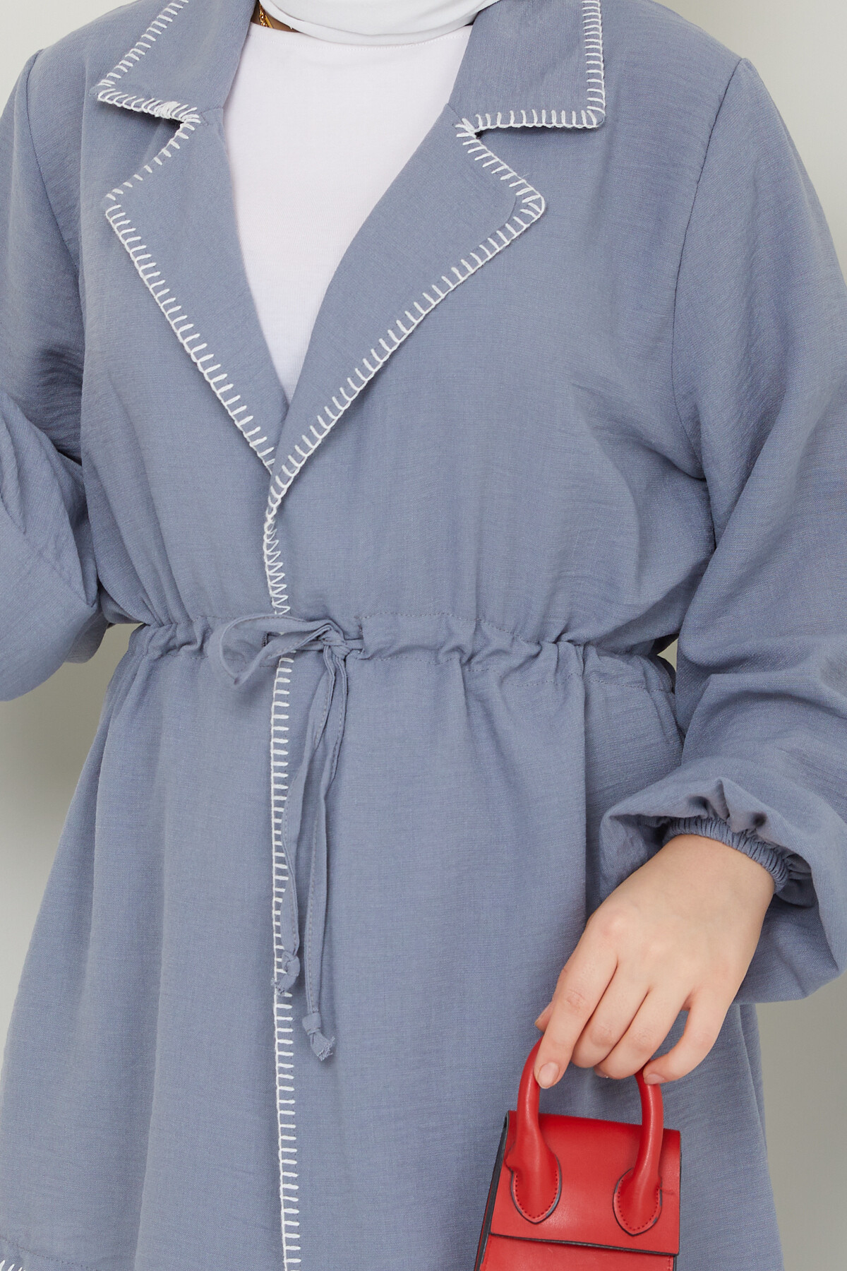 DİKİŞ DETAYLI KETEN TAKIM-GRİ