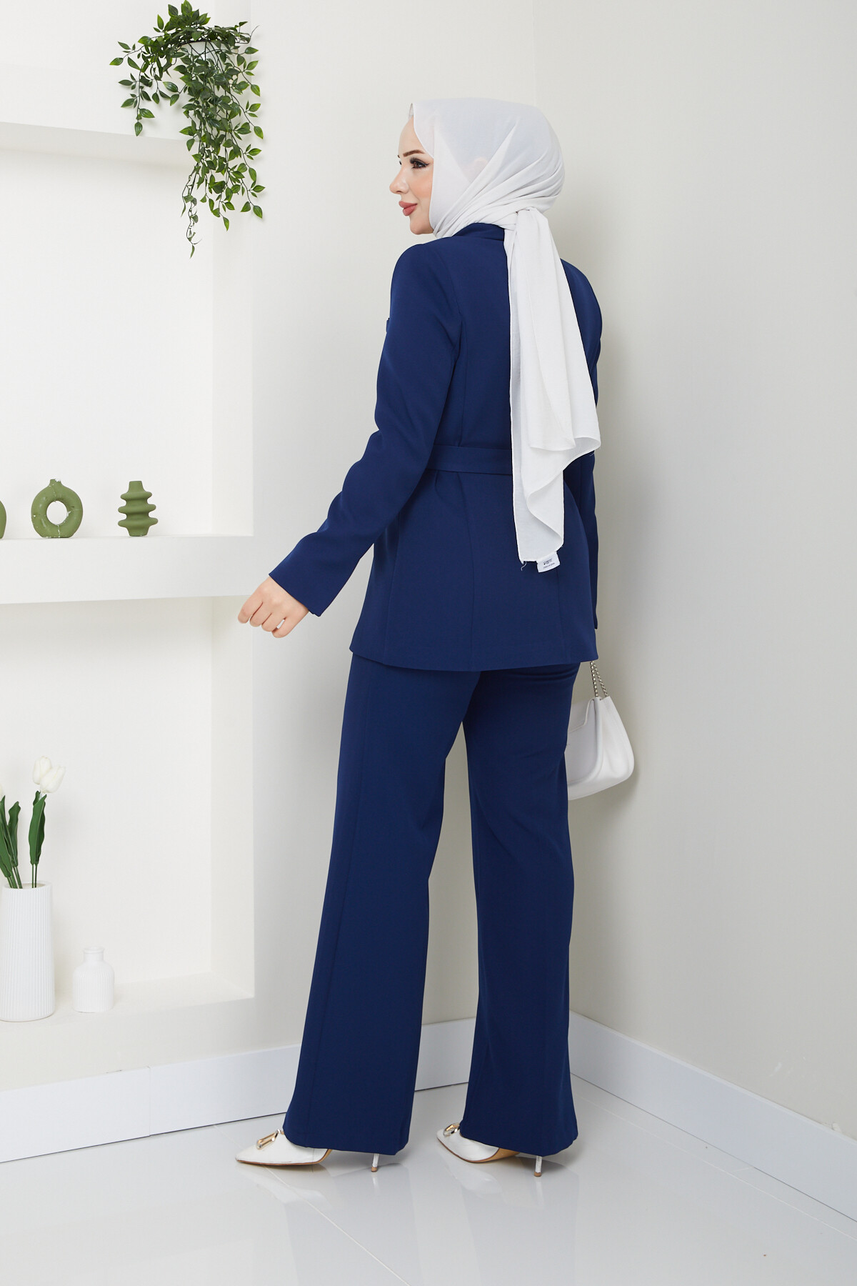 KUŞAKLI BLAZER CEKET TAKIM-LACİVERT