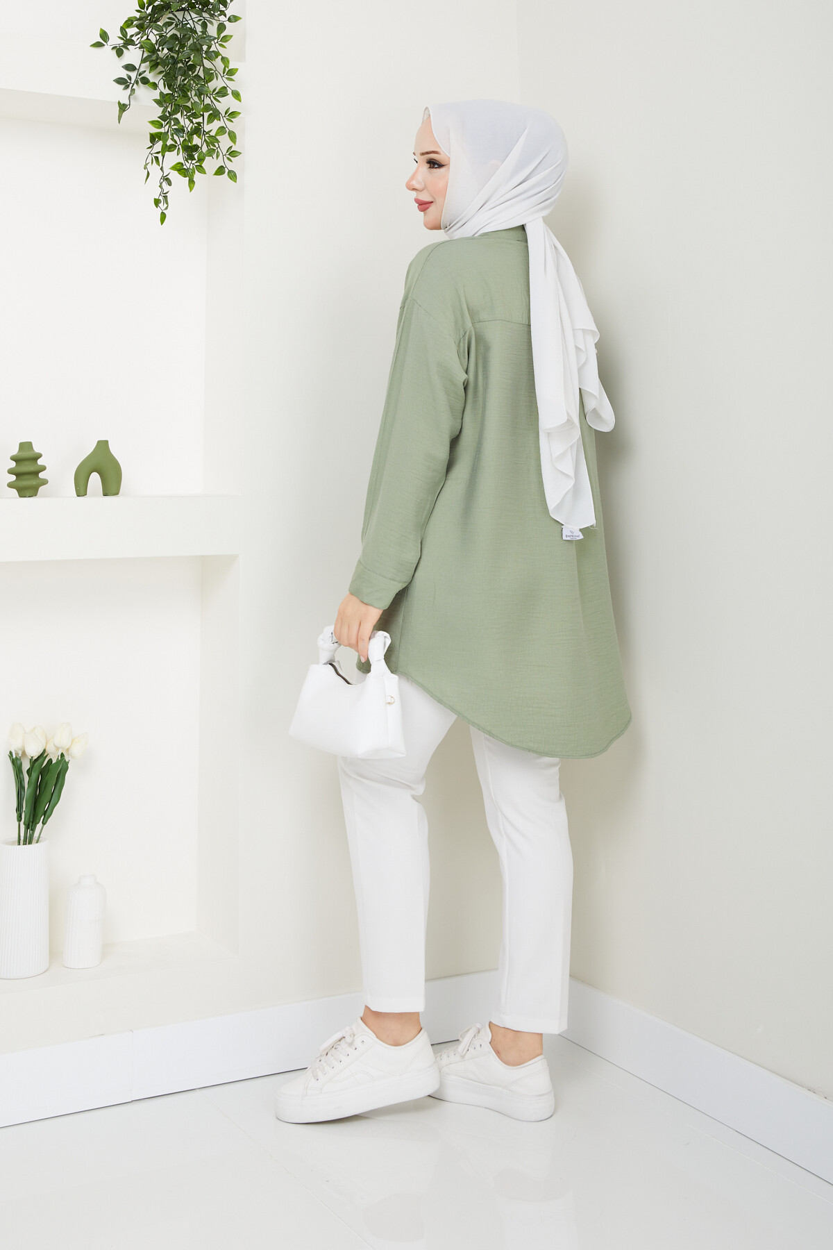 NV TAŞLI OVERSİZE GÖMLEK-MİNT YEŞİLİ