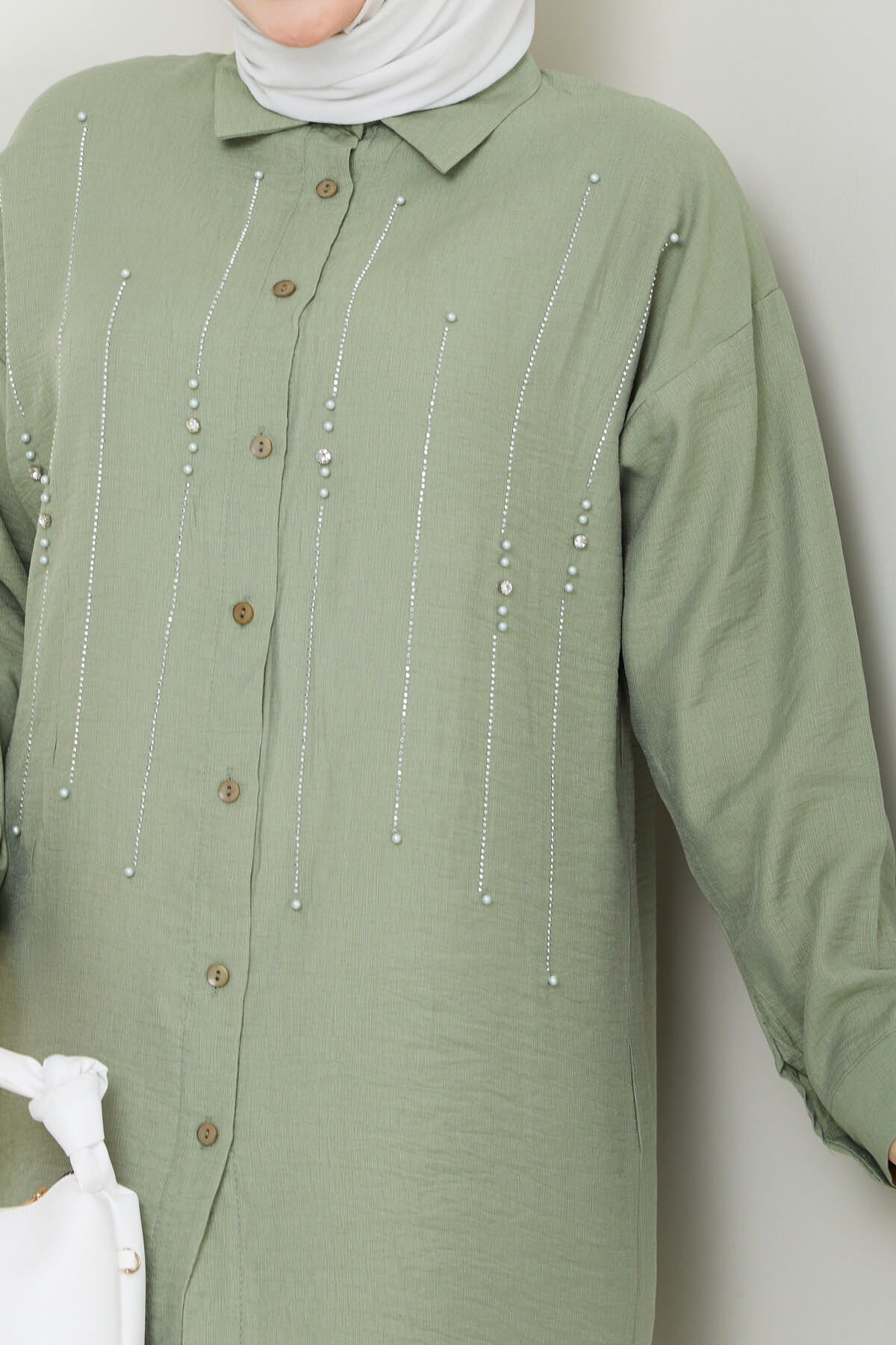 NV TAŞLI OVERSİZE GÖMLEK-MİNT YEŞİLİ