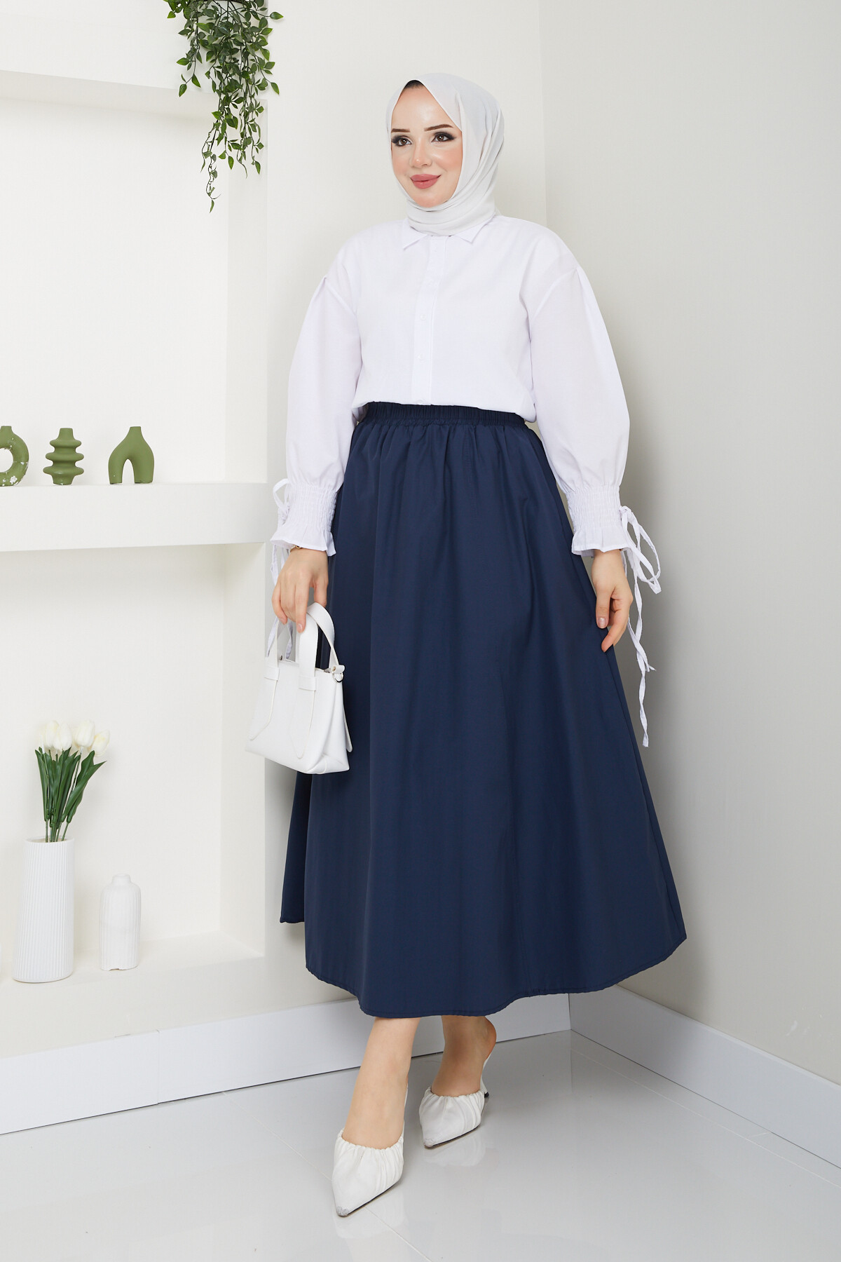 POPLİN ETEK-LACİVERT