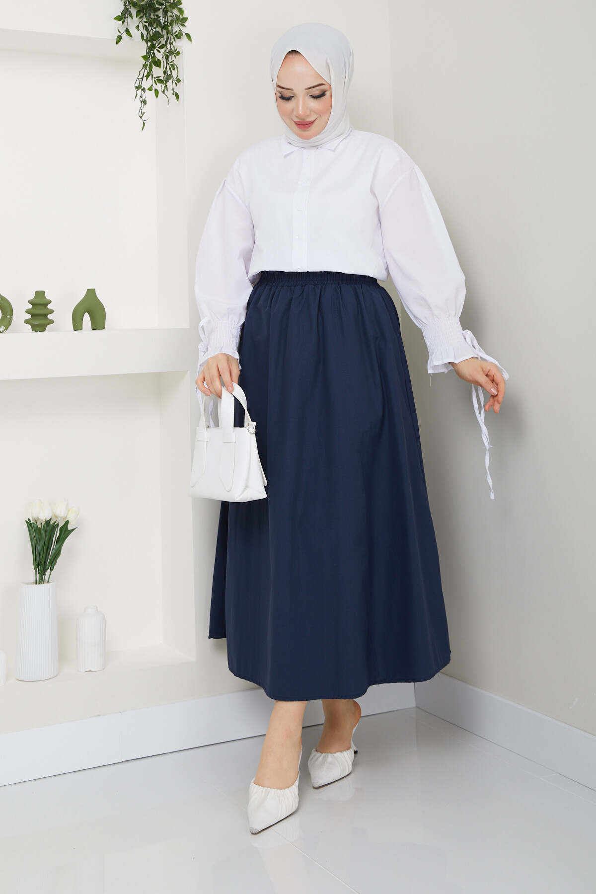 POPLİN ETEK-LACİVERT