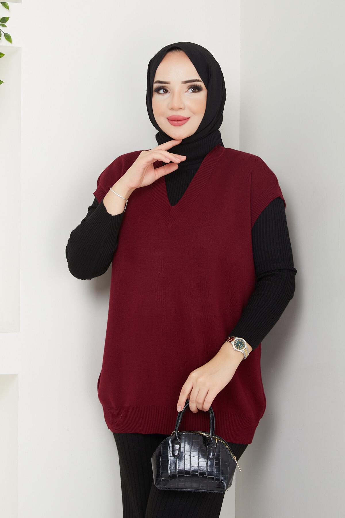 ÜÇLÜ MS SÜVETER KOMBİN-BORDO