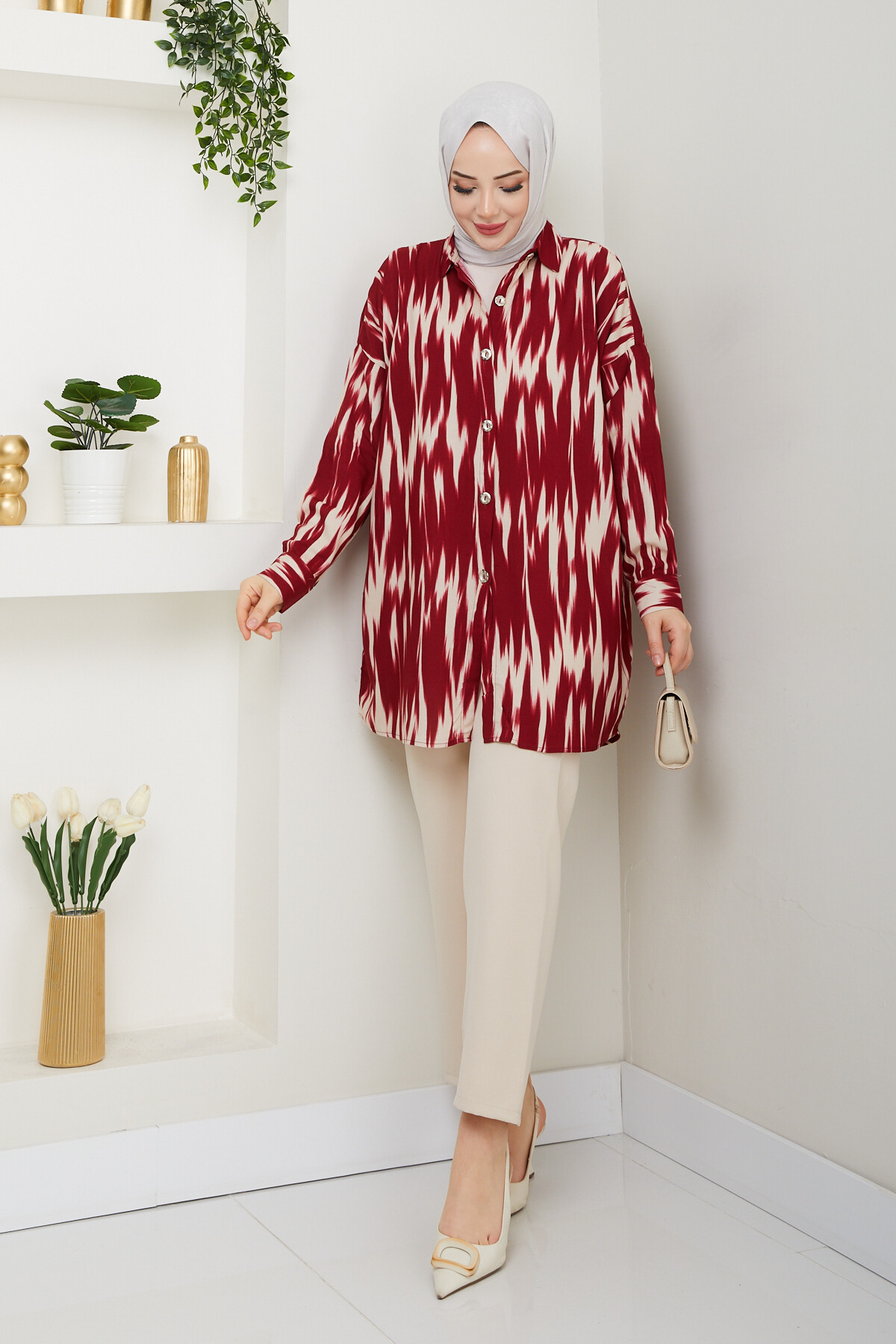 ALEV DESEN GÖMLEK-BORDO