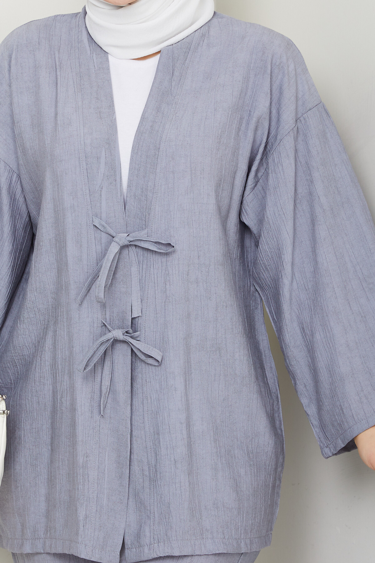 BAĞLAMALI İP DETAY KİMONO TAKIM - GRİ