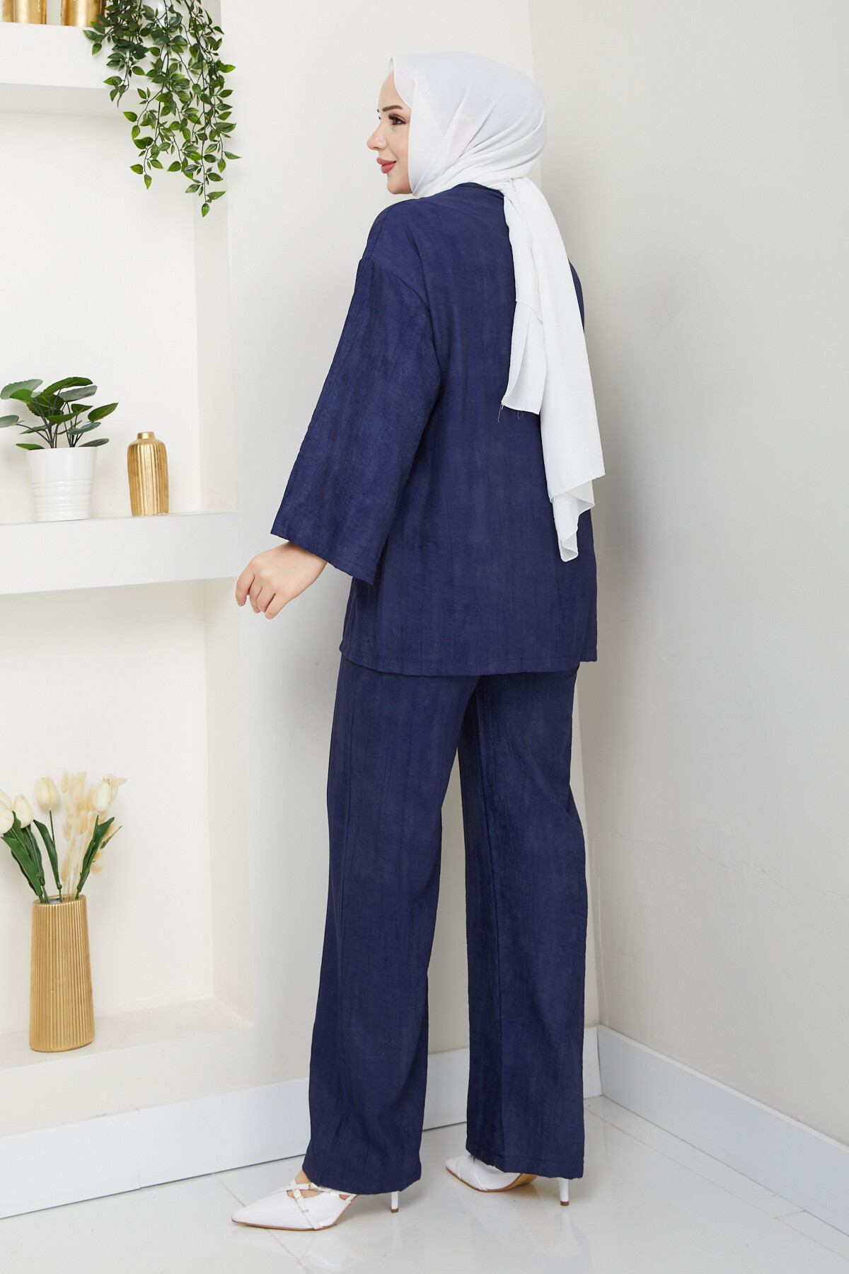 BAĞLAMALI İP DETAY KİMONO TAKIM - LACİVERT