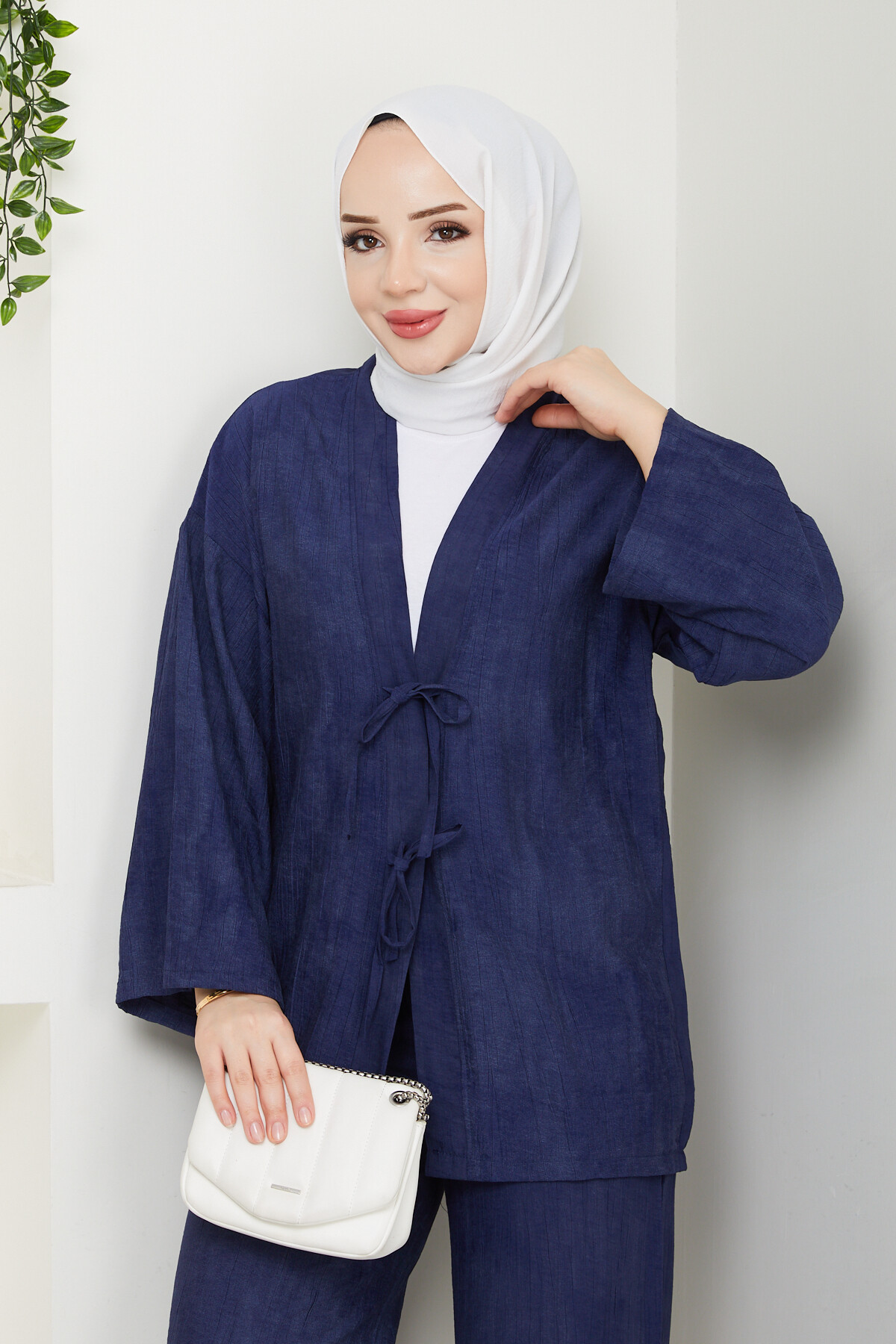 BAĞLAMALI İP DETAY KİMONO TAKIM - LACİVERT