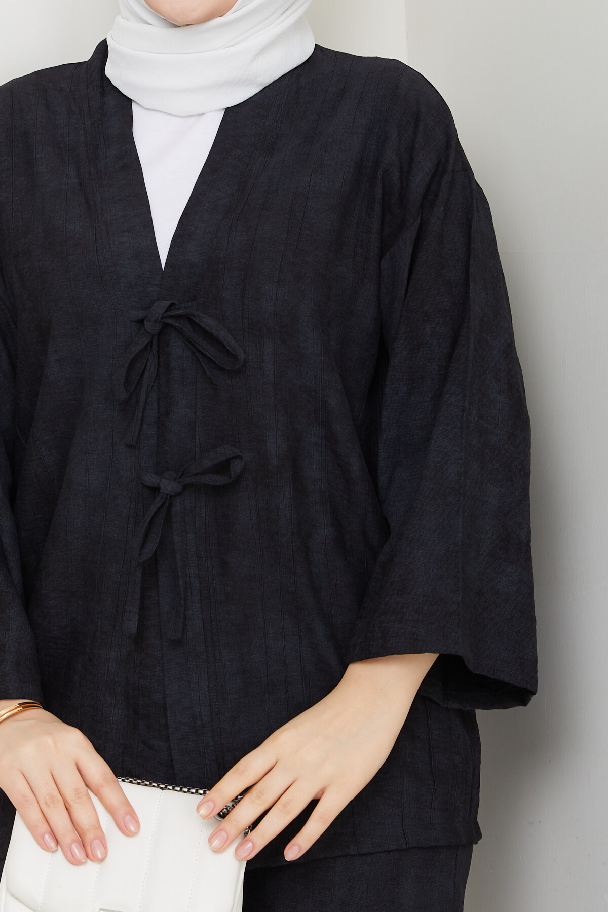 BAĞLAMALI İP DETAY KİMONO TAKIM - SİYAH