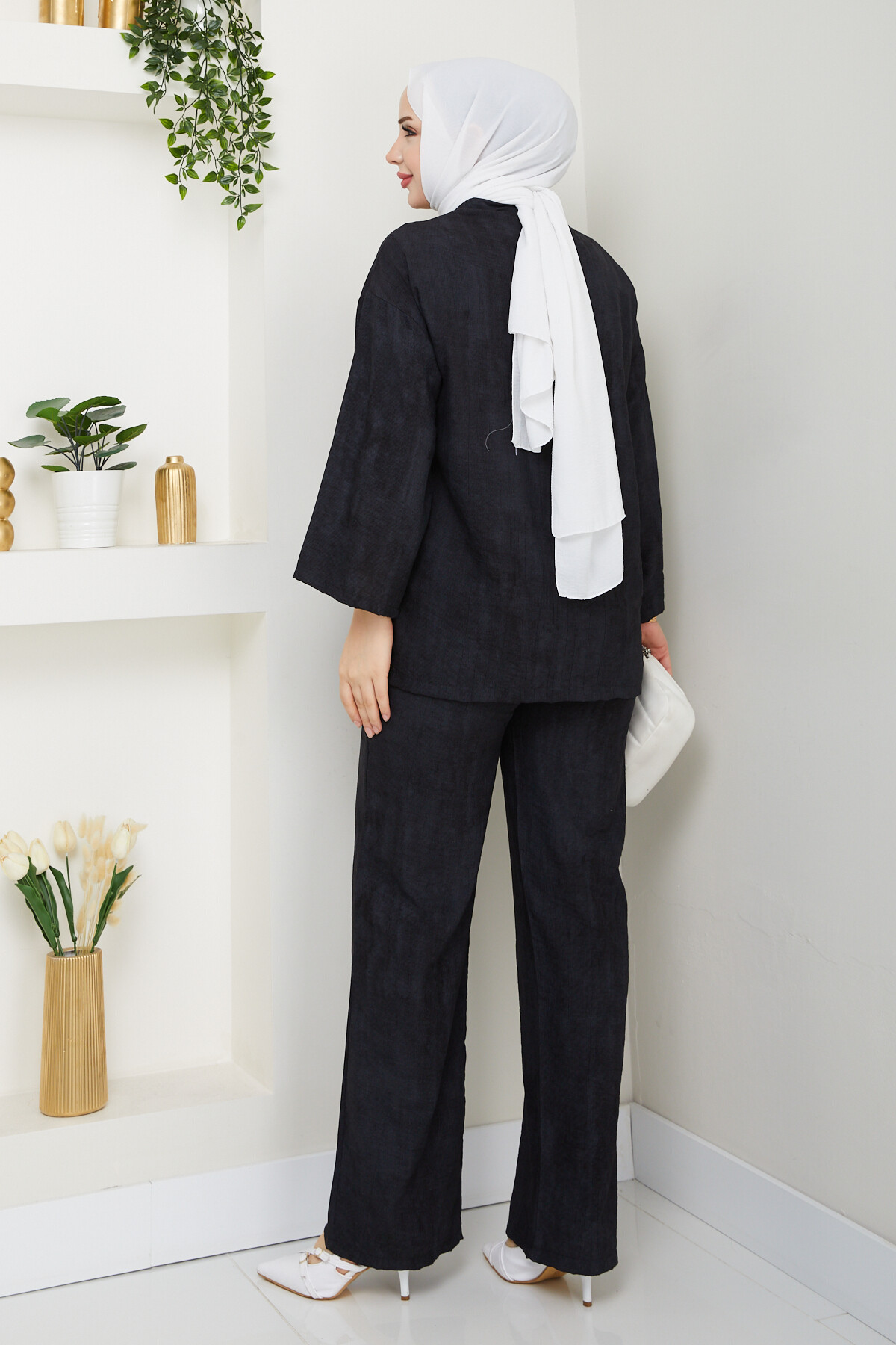 BAĞLAMALI İP DETAY KİMONO TAKIM - SİYAH