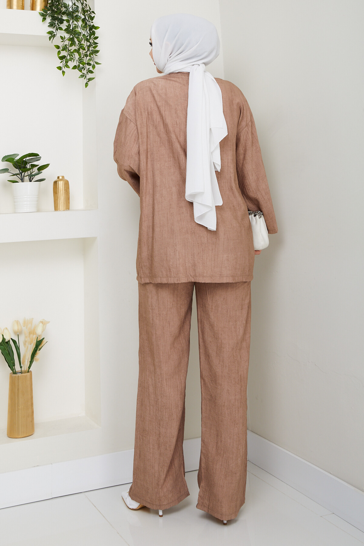 BAĞLAMALI İP DETAY KİMONO TAKIM - VİZON