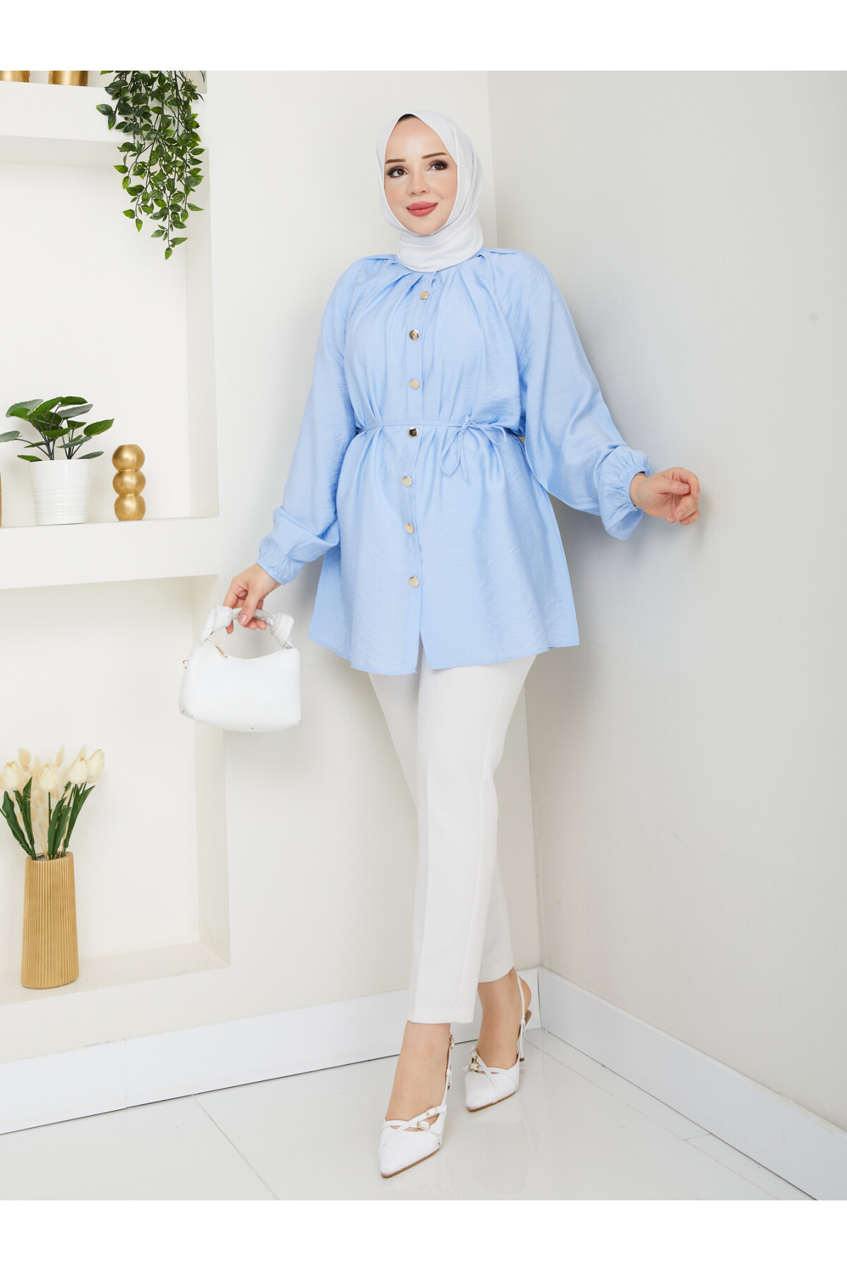 BALON KOL GOLD DÜĞME GÖMLEK-BEBE MAVİ