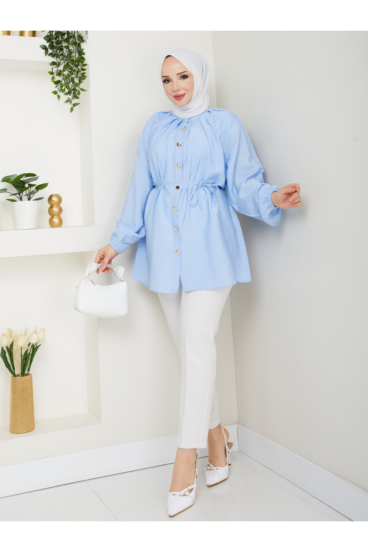 BALON KOL GOLD DÜĞME GÖMLEK-BEBE MAVİ