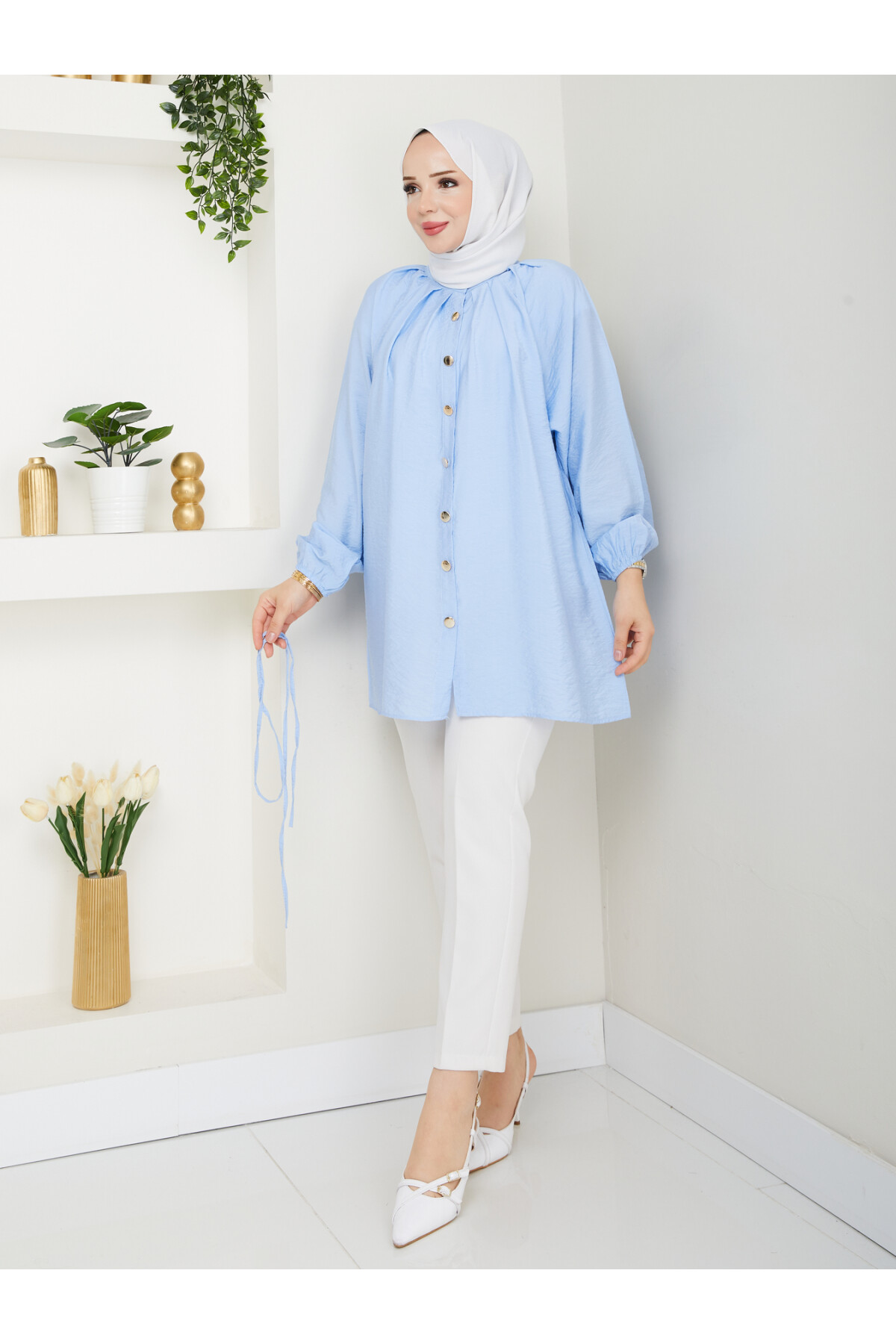 BALON KOL GOLD DÜĞME GÖMLEK-BEBE MAVİ