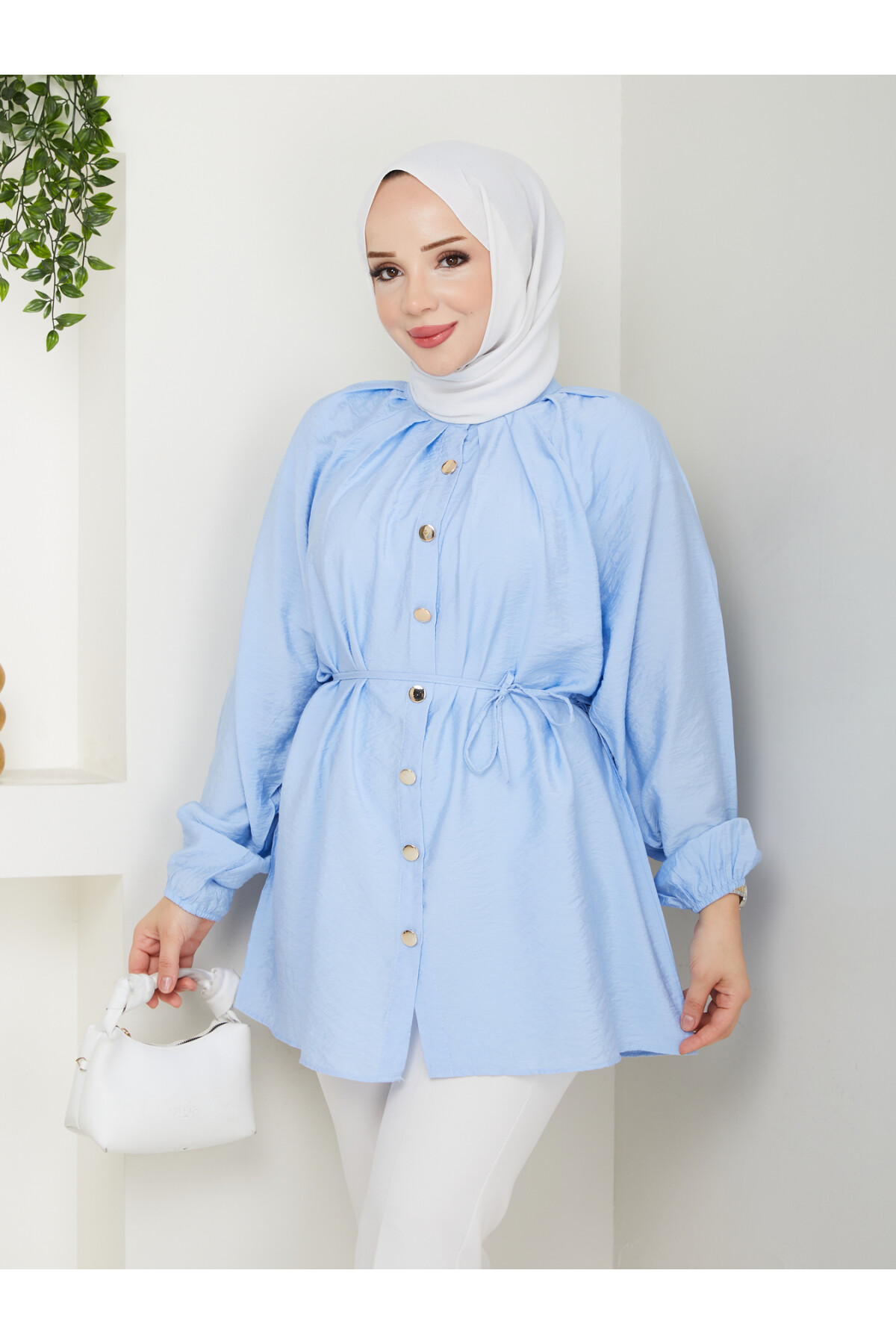 BALON KOL GOLD DÜĞME GÖMLEK-BEBE MAVİ