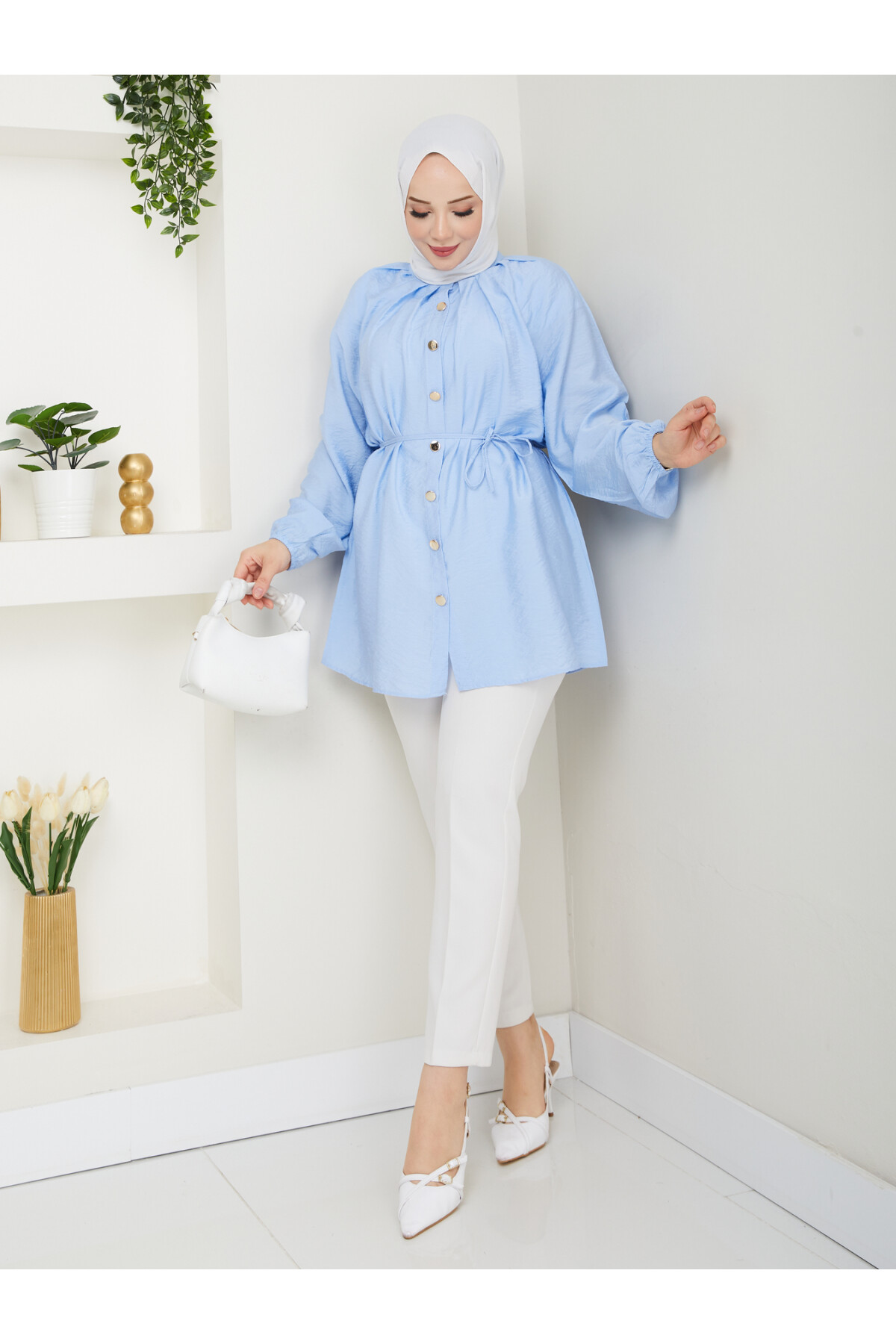 BALON KOL GOLD DÜĞME GÖMLEK-BEBE MAVİ