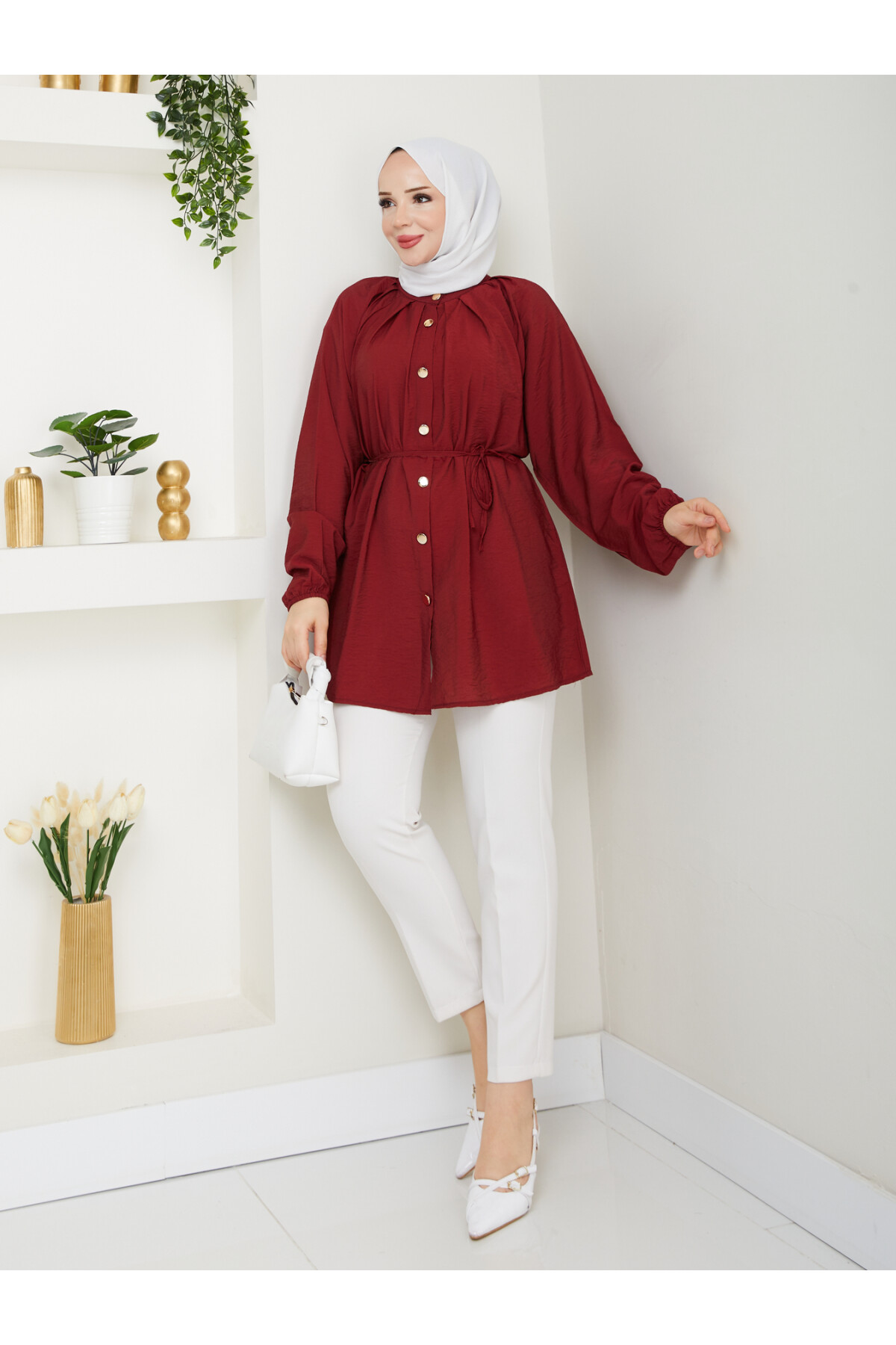 BALON KOL GOLD DÜĞME GÖMLEK-BORDO