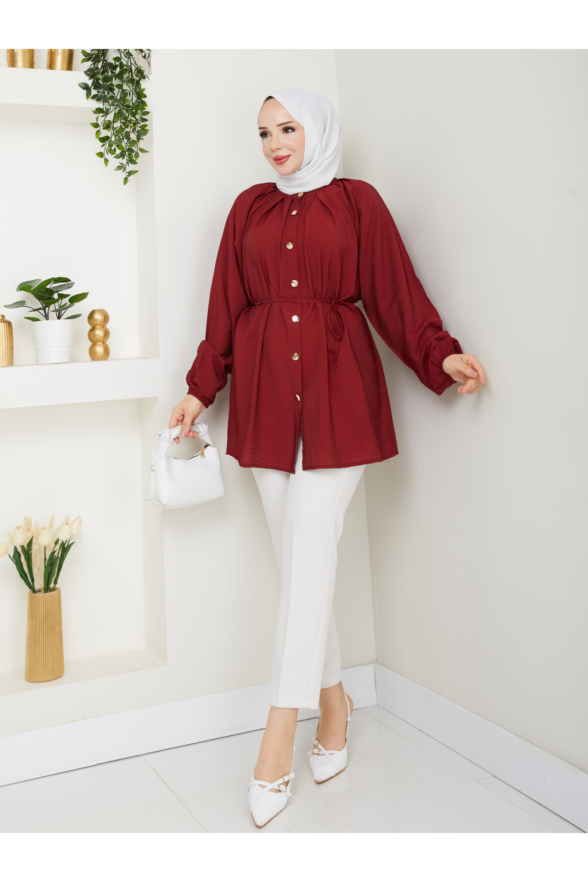 BALON KOL GOLD DÜĞME GÖMLEK-BORDO