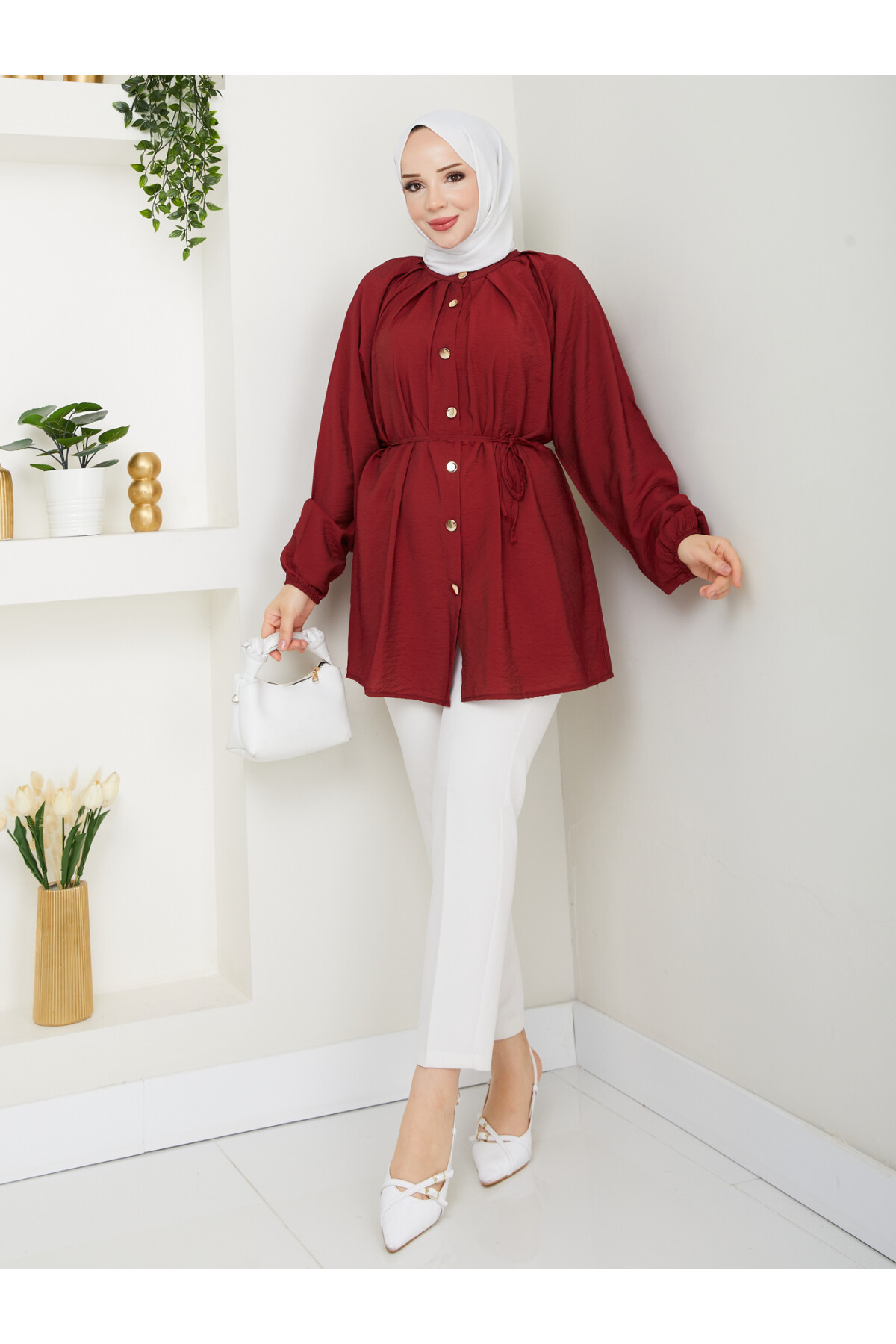 BALON KOL GOLD DÜĞME GÖMLEK-BORDO