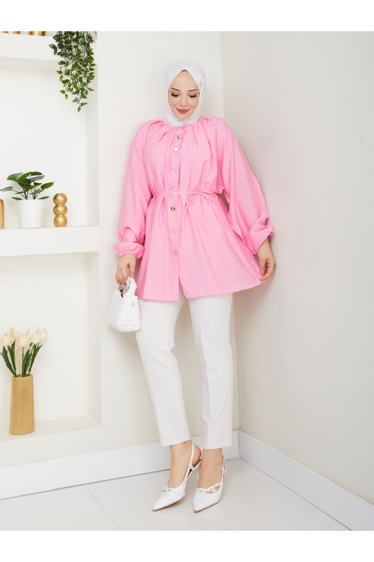 BALON KOL GOLD DÜĞME GÖMLEK-PEMBE