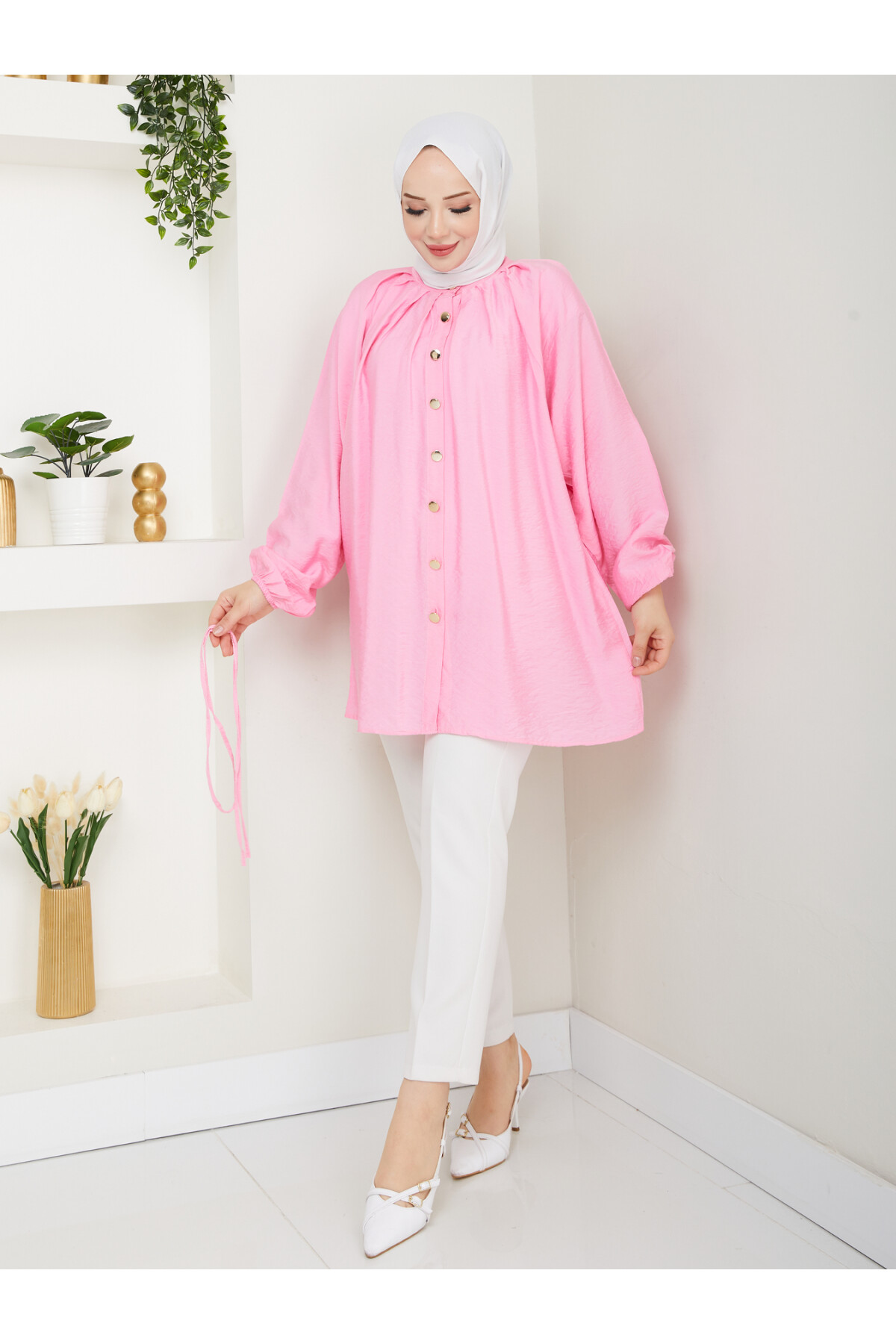 BALON KOL GOLD DÜĞME GÖMLEK-PEMBE