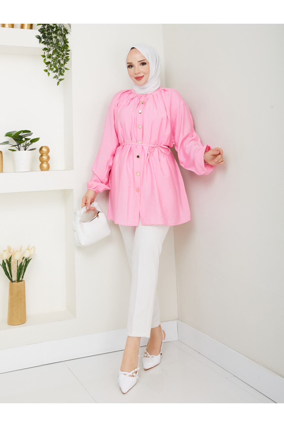 BALON KOL GOLD DÜĞME GÖMLEK-PEMBE