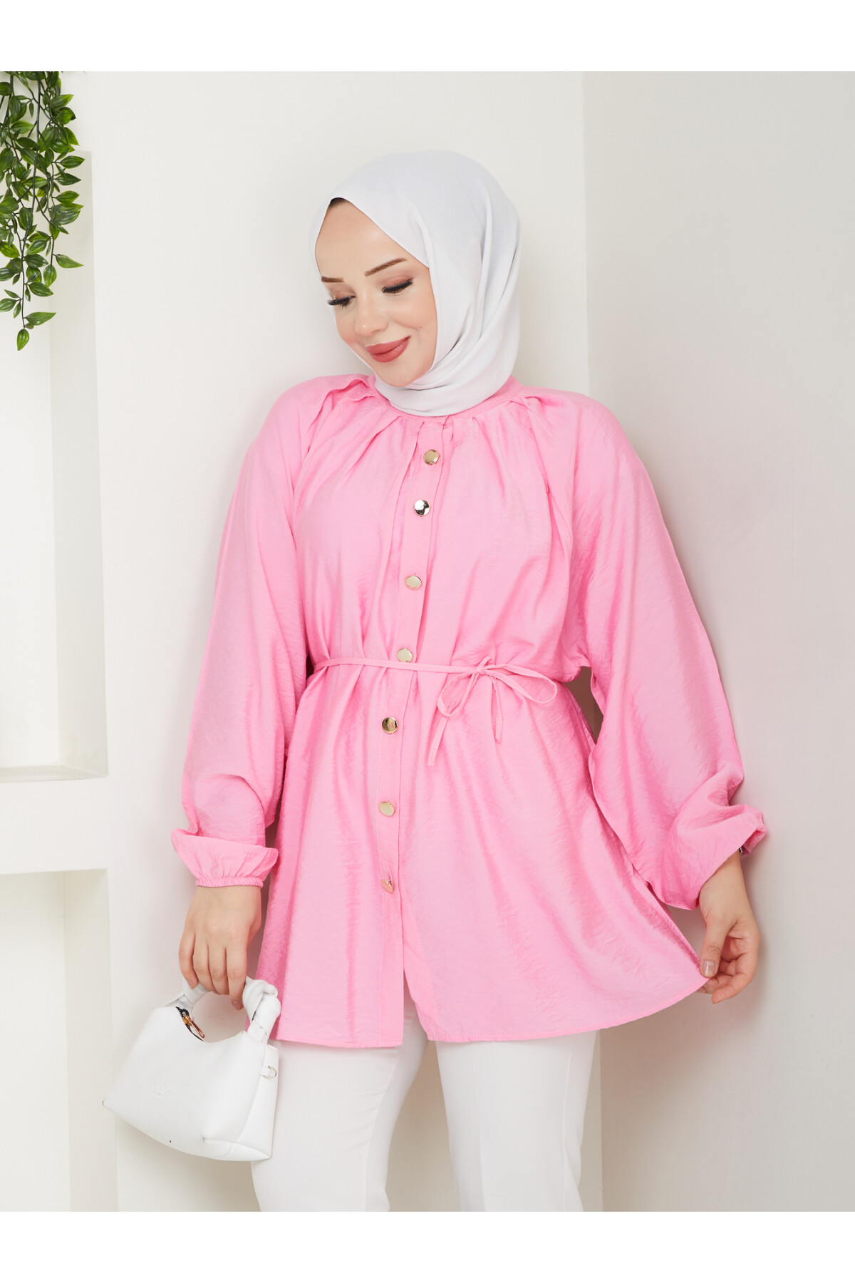 BALON KOL GOLD DÜĞME GÖMLEK-PEMBE