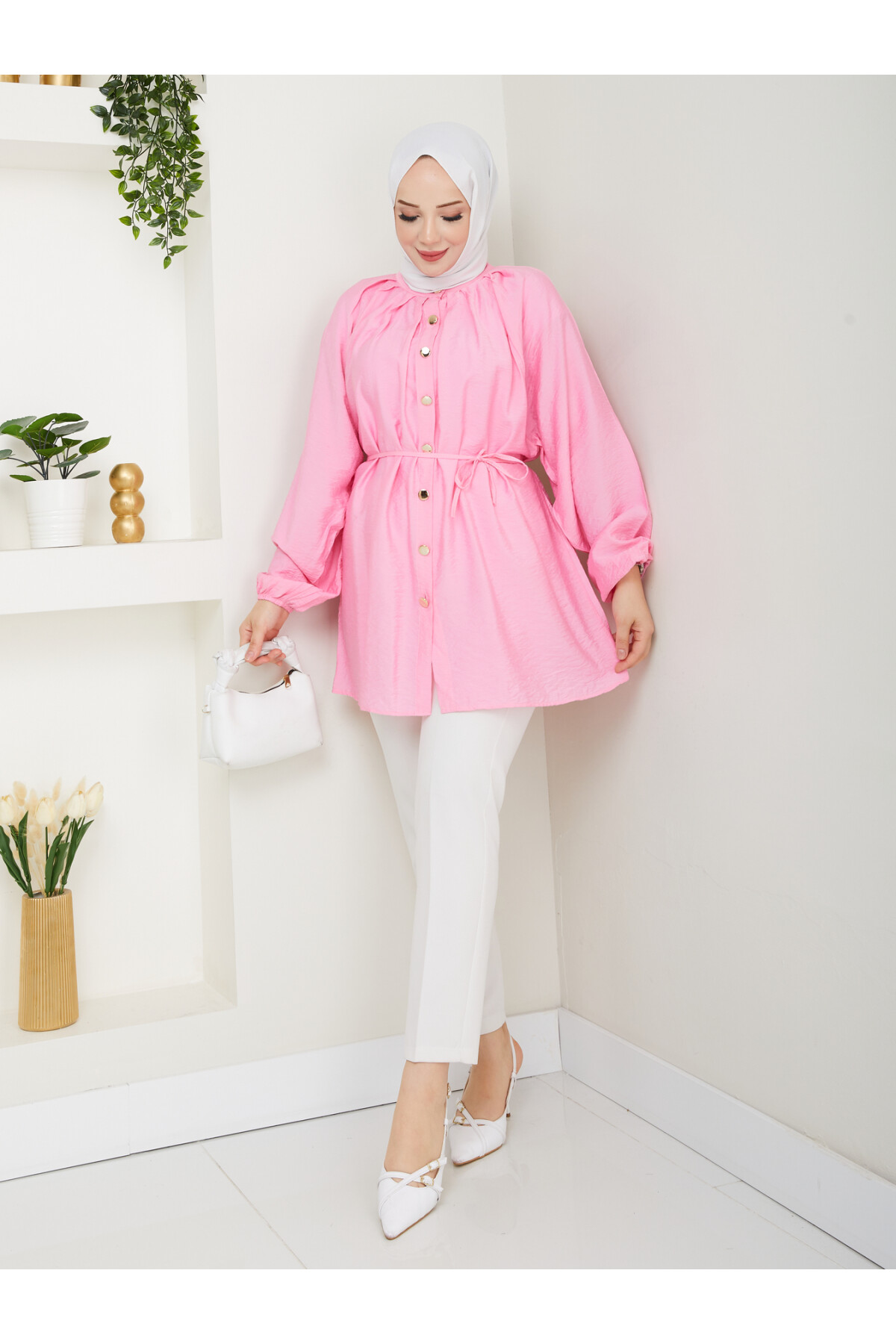 BALON KOL GOLD DÜĞME GÖMLEK-PEMBE