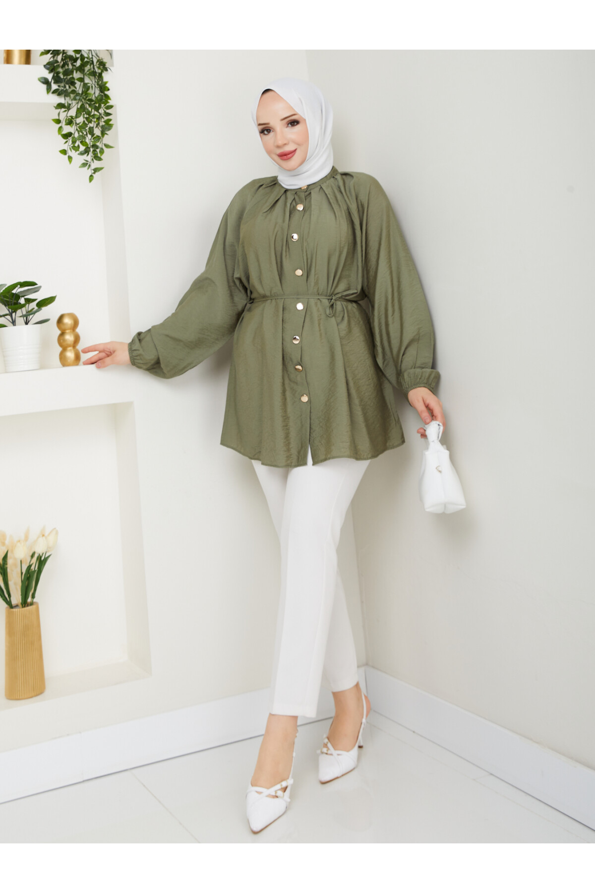 BALON KOL GOLD DÜĞME GÖMLEK-YEŞİL