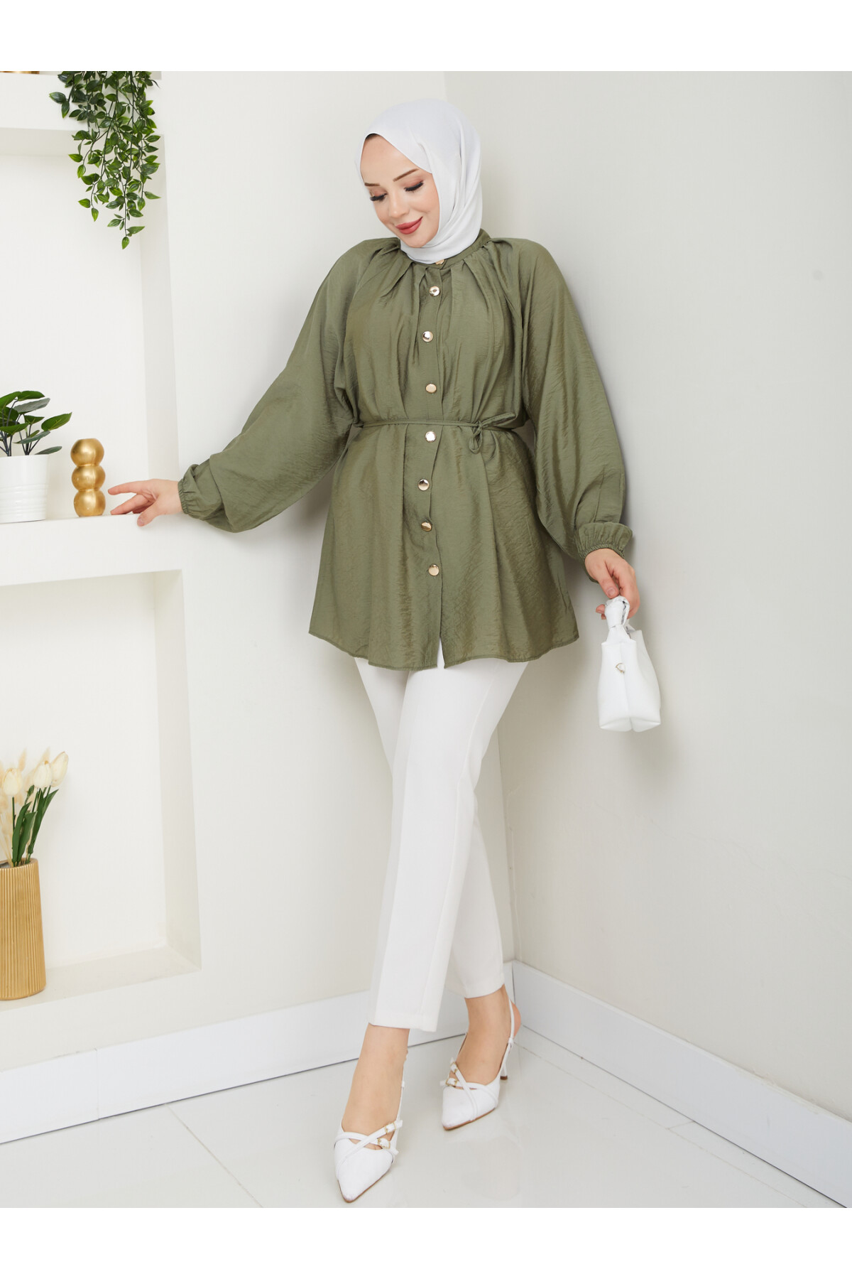 BALON KOL GOLD DÜĞME GÖMLEK-YEŞİL