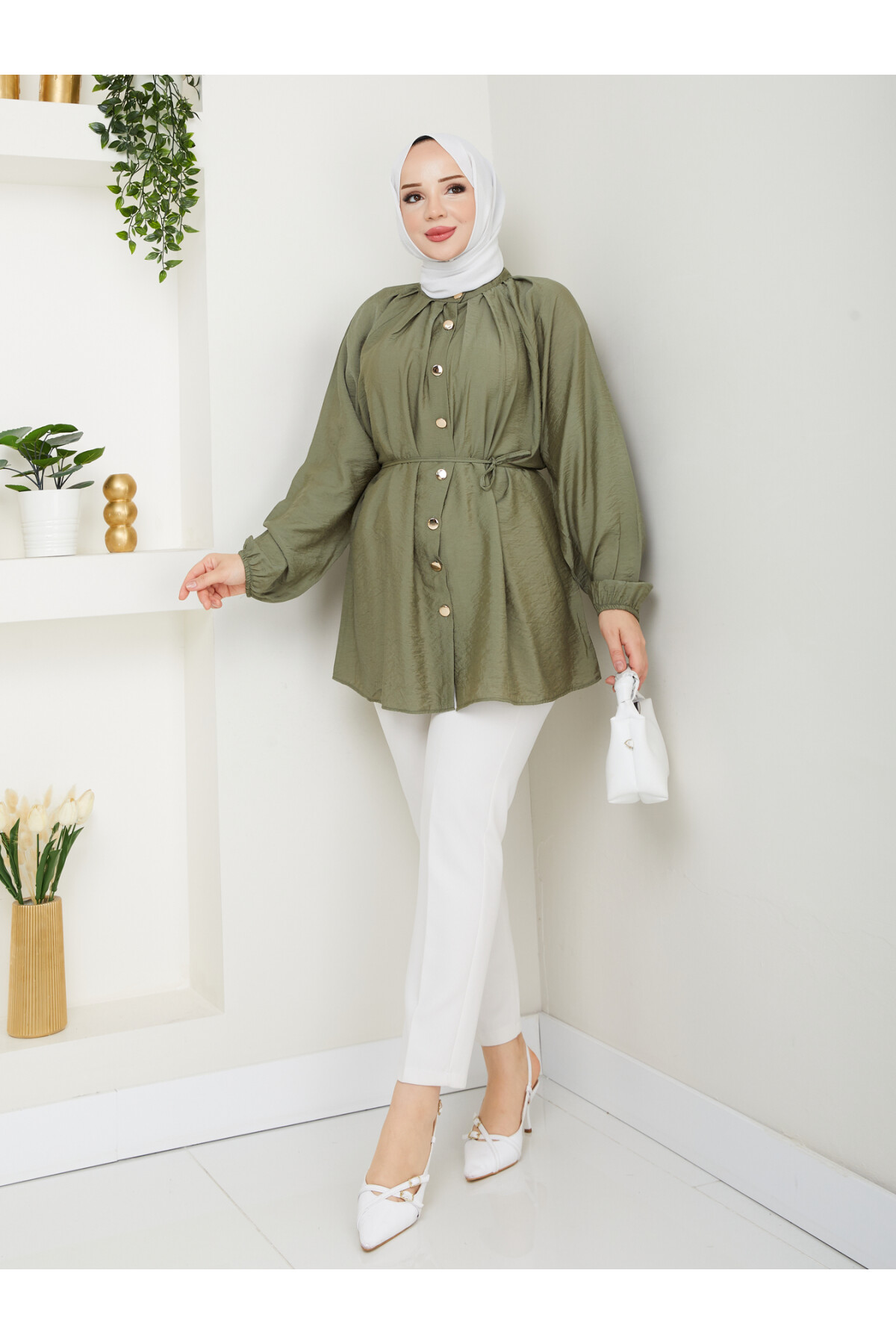 BALON KOL GOLD DÜĞME GÖMLEK-YEŞİL