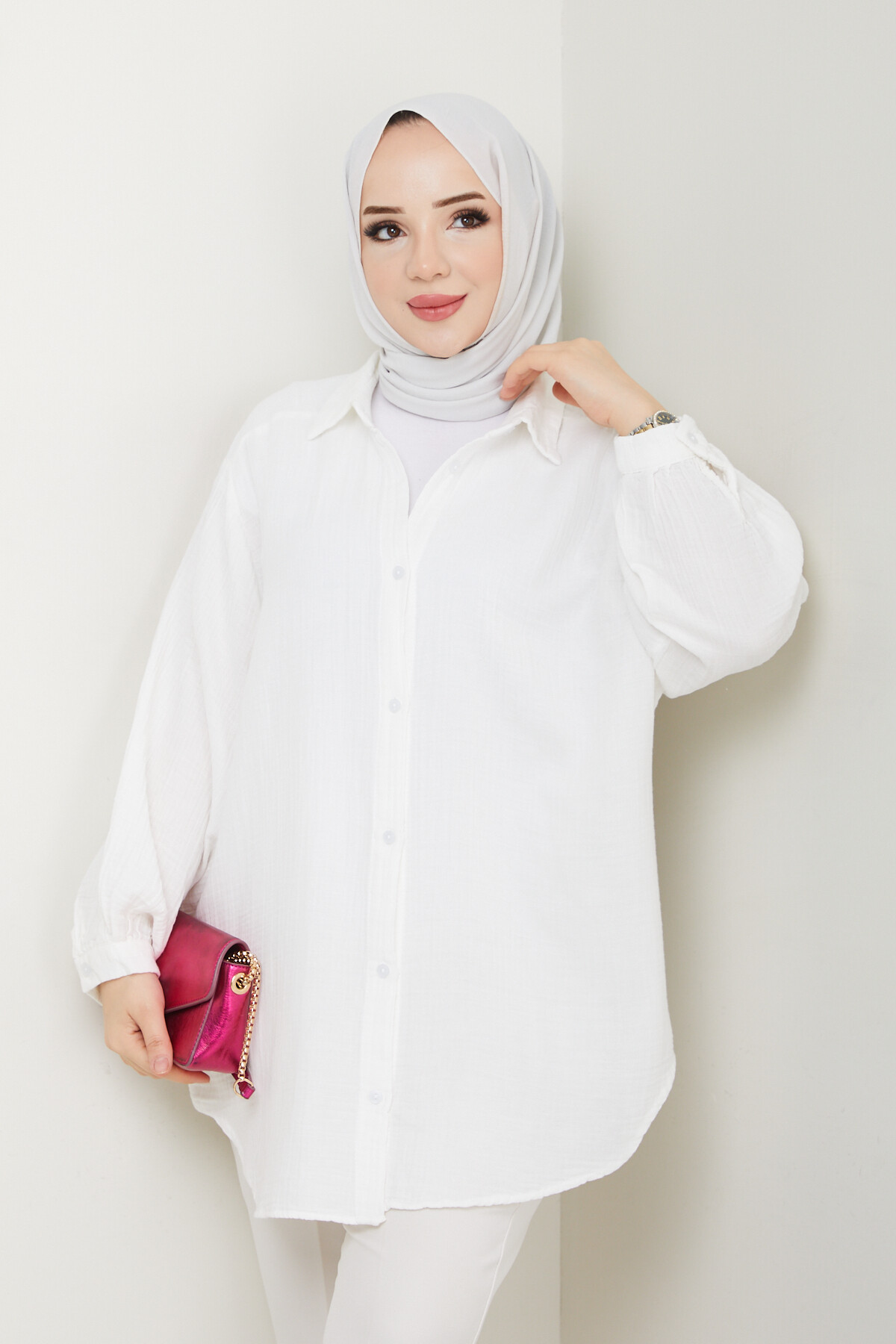 BALON KOL MÜSLİN GÖMLEK-BEYAZ