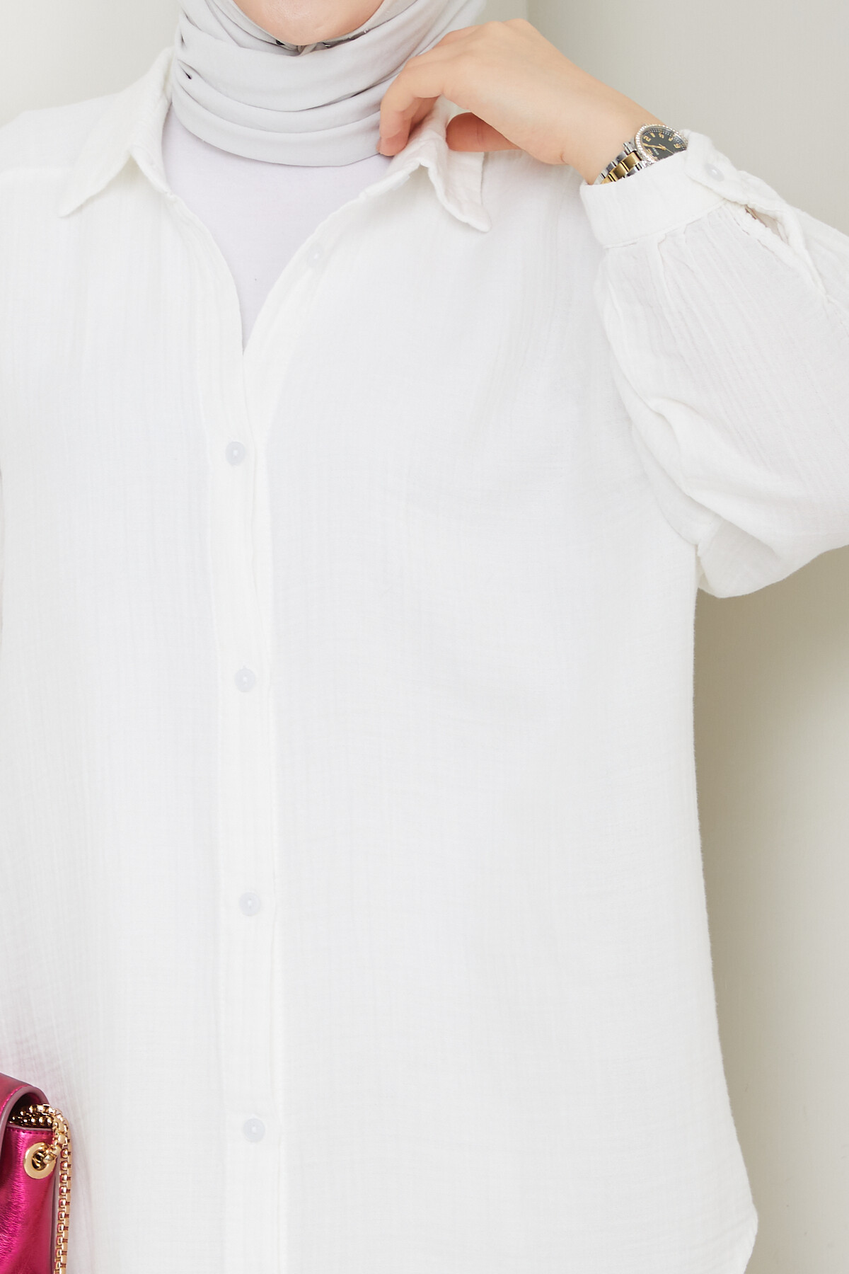 BALON KOL MÜSLİN GÖMLEK-BEYAZ