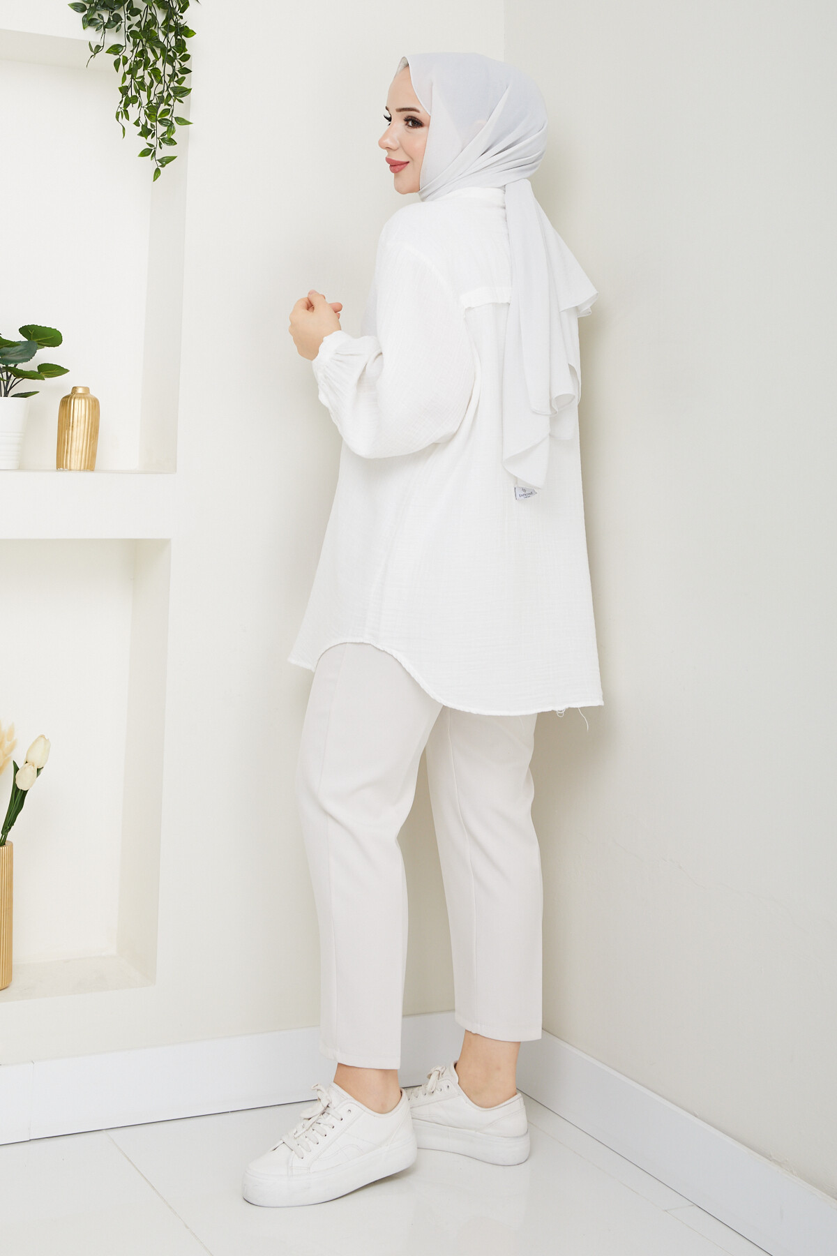 BALON KOL MÜSLİN GÖMLEK-BEYAZ