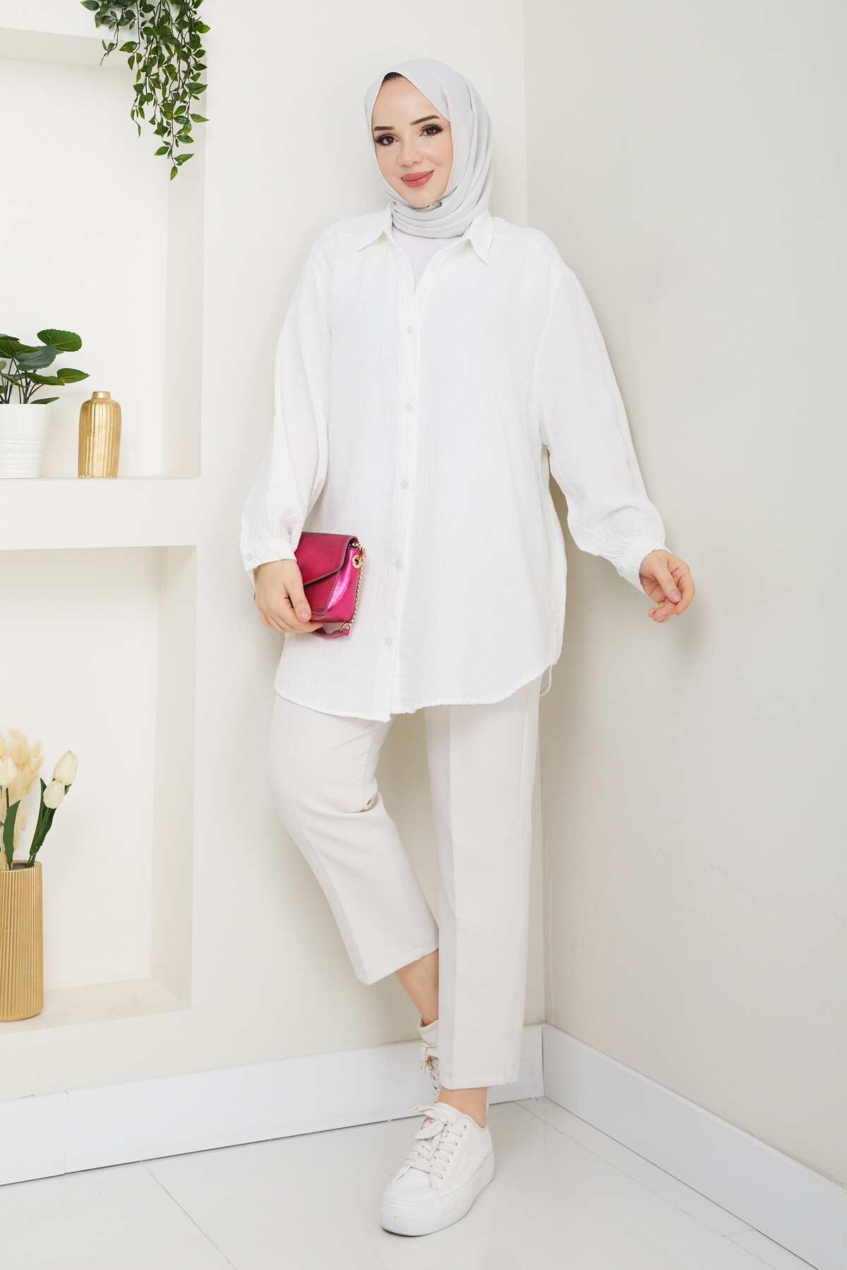 BALON KOL MÜSLİN GÖMLEK-BEYAZ