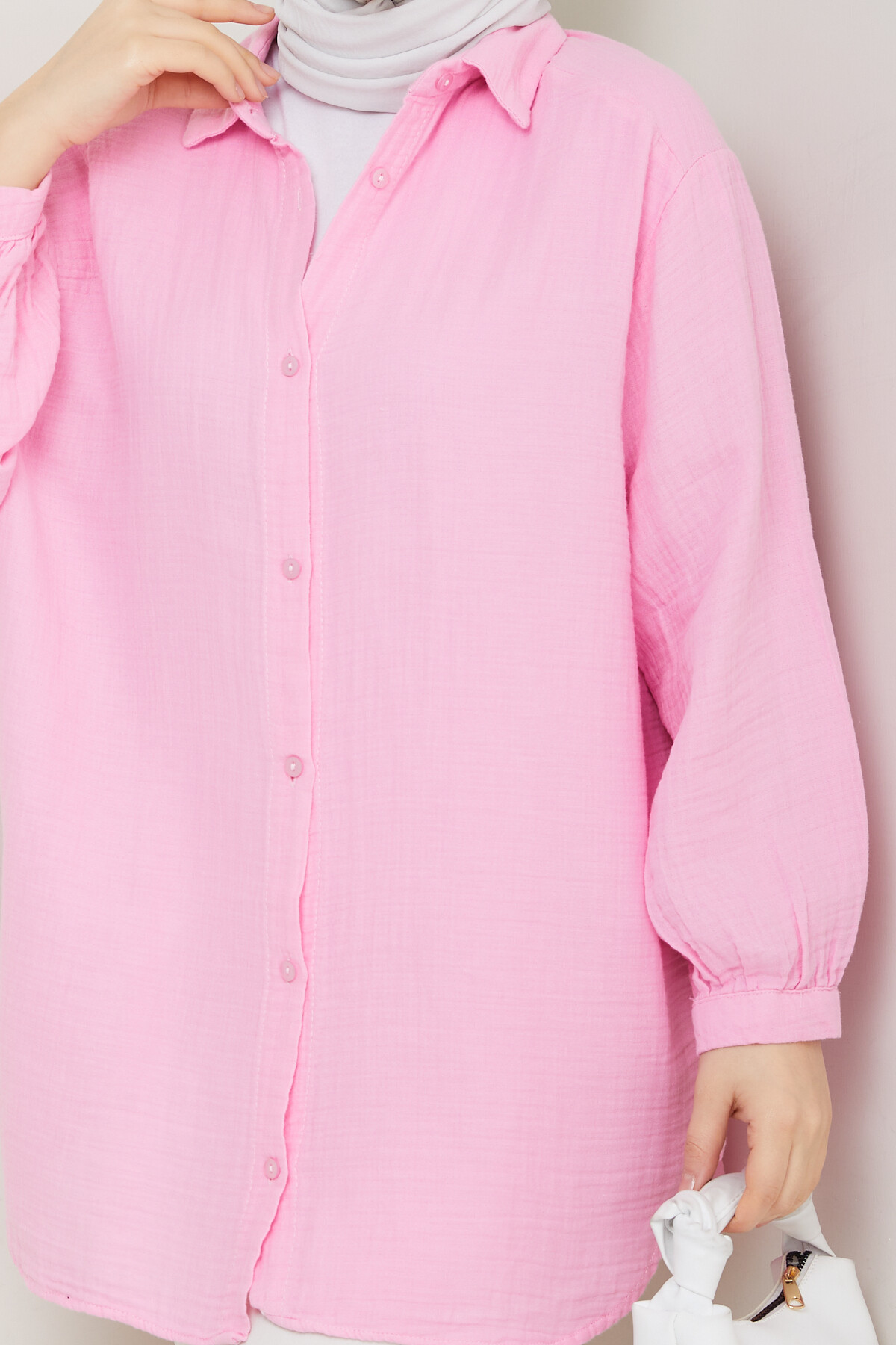 BALON KOL MÜSLİN GÖMLEK-PEMBE