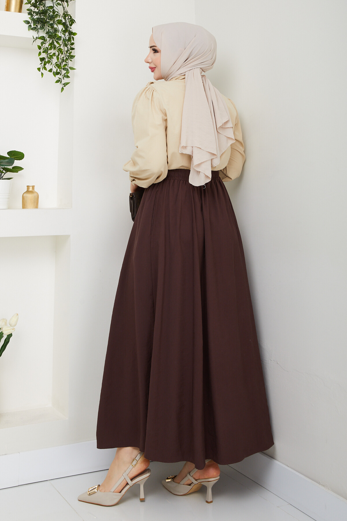 BEBE YAKA GÖMLEK ETEKLİ KOMBİN-BEJ