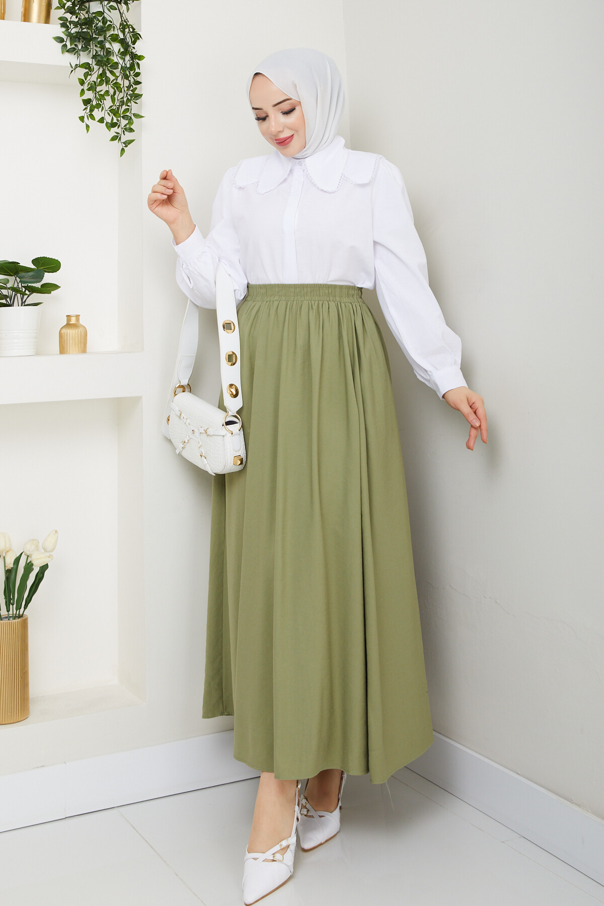 BEBE YAKA GÖMLEK ETEKLİ KOMBİN-BEYAZ