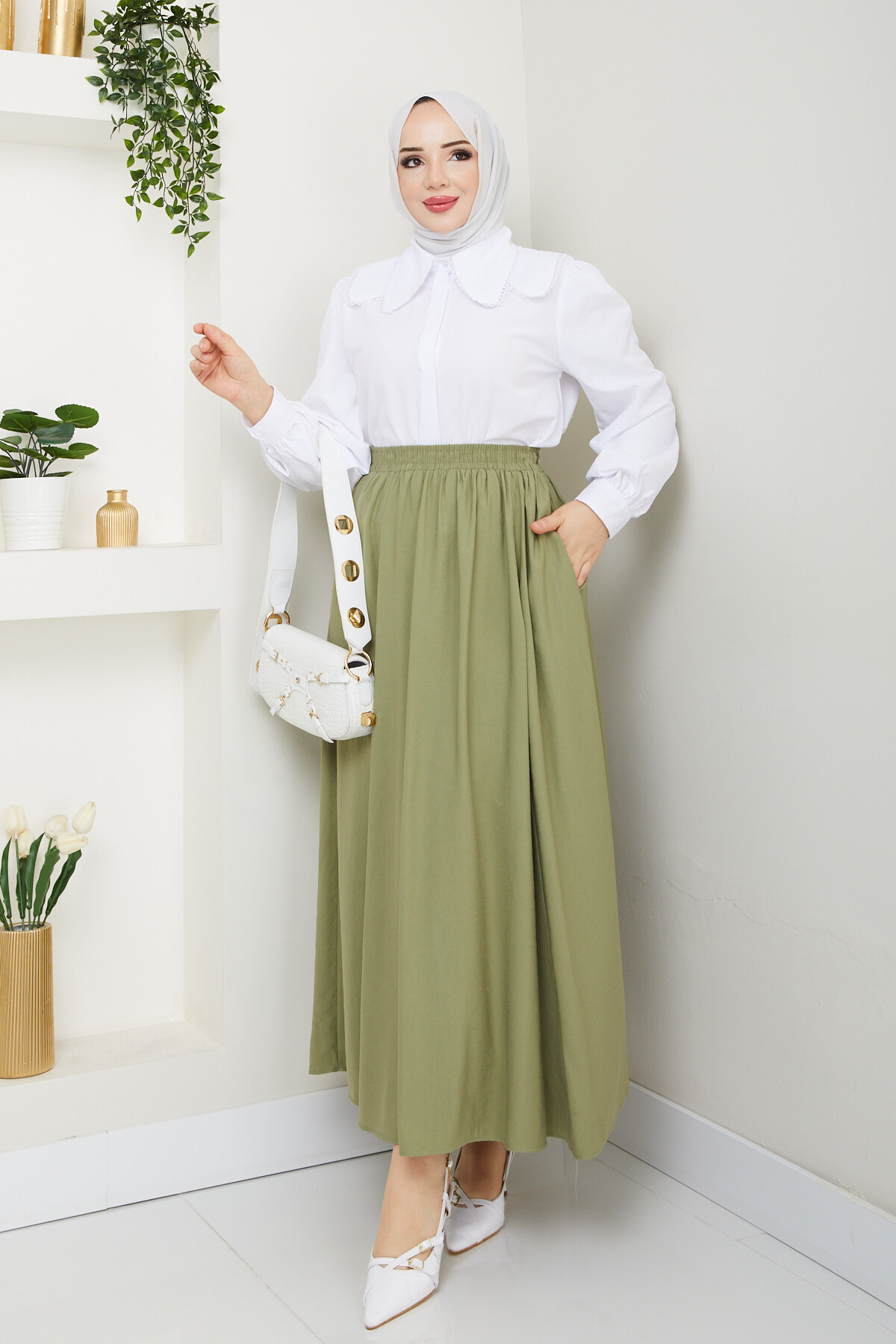 BEBE YAKA GÖMLEK ETEKLİ KOMBİN-BEYAZ