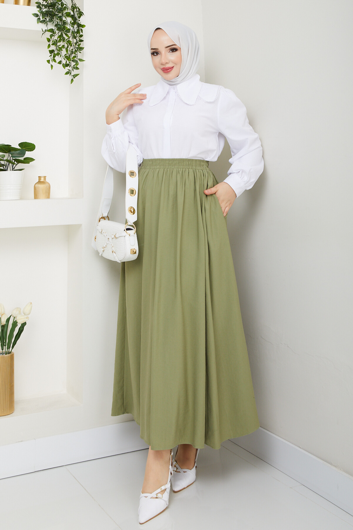 BEBE YAKA GÖMLEK ETEKLİ KOMBİN-BEYAZ