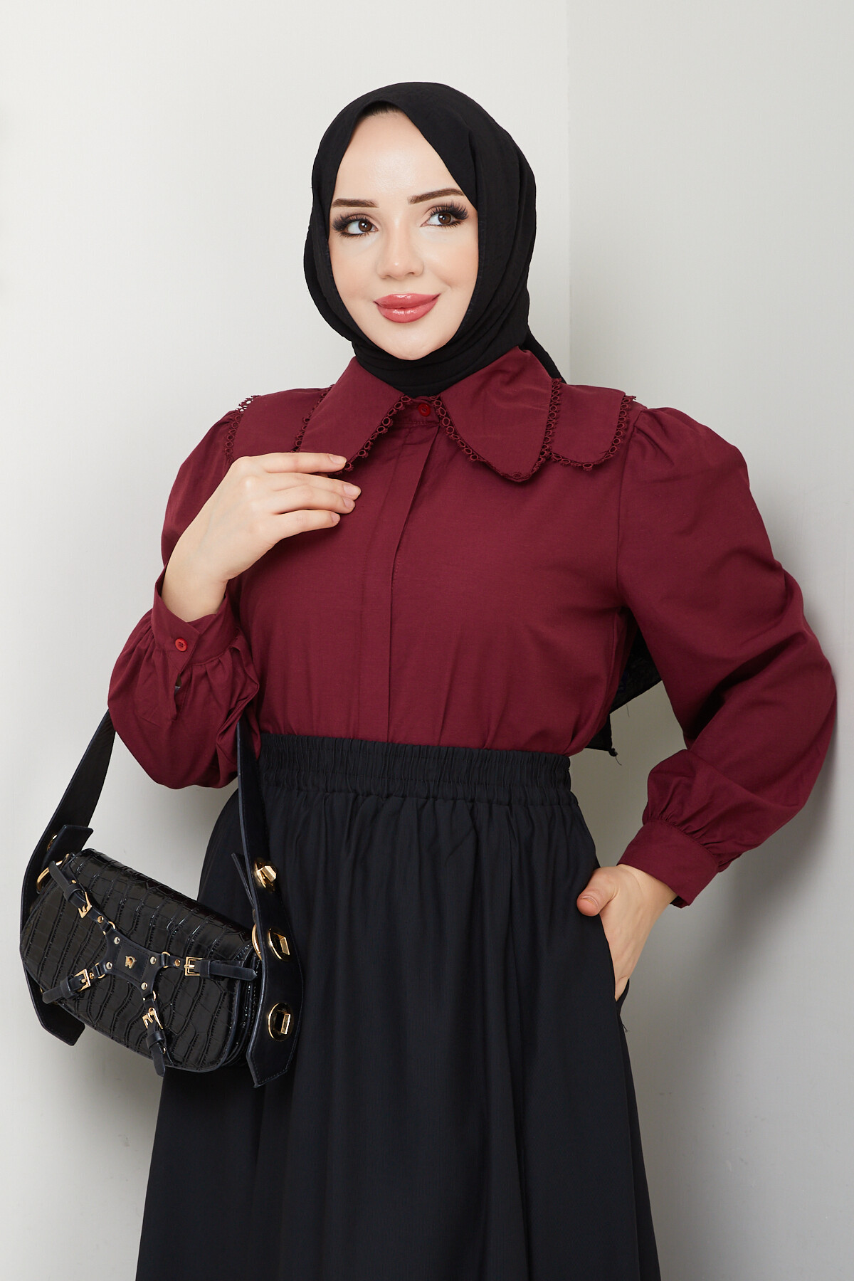 BEBE YAKA GÖMLEK ETEKLİ KOMBİN-BORDO