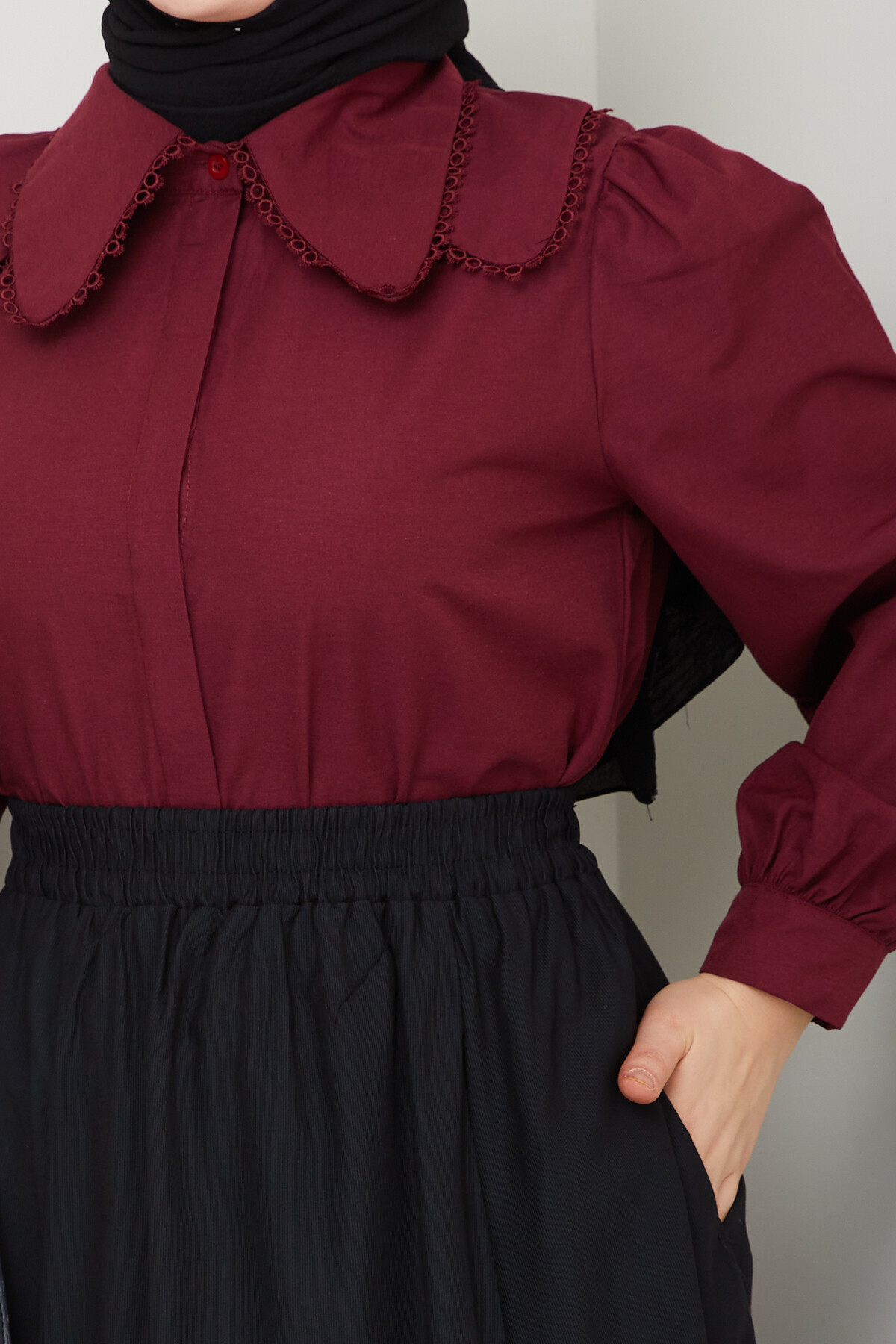 BEBE YAKA GÖMLEK ETEKLİ KOMBİN-BORDO