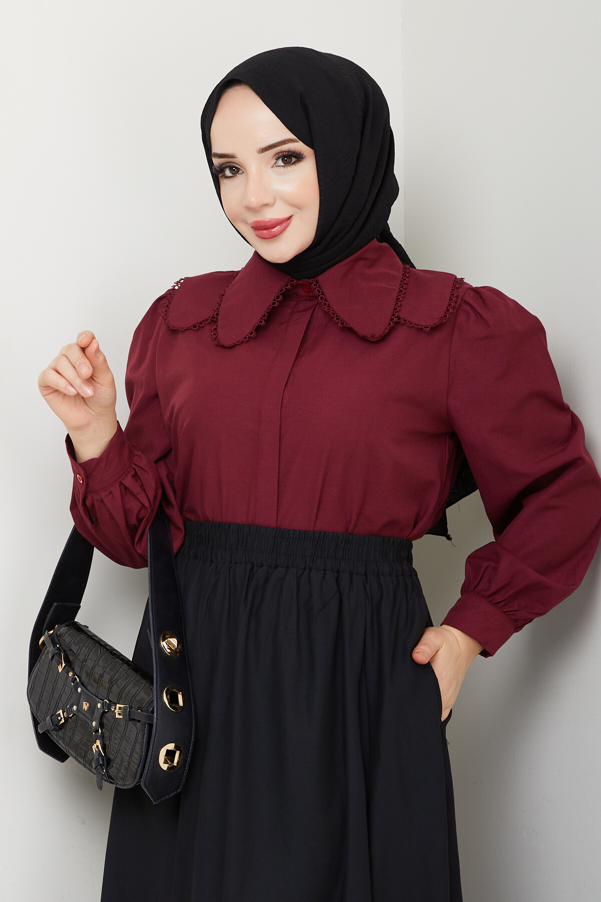 BEBEYAKA DANTELLİ GÖMLEK-BORDO