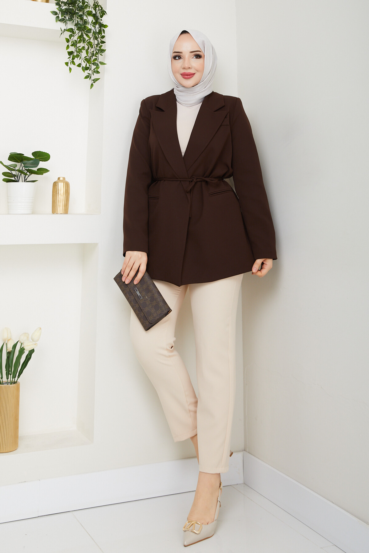 BEL BAĞCIK BLAZER CEKET-ACI KAHVE